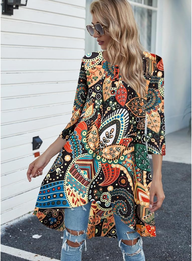 Naggoo Womens 3/4 Sleeve Button V Neck High Low Loose Fit Casual Long Tunic Tops Tee Shirts S-3XL - Image 4