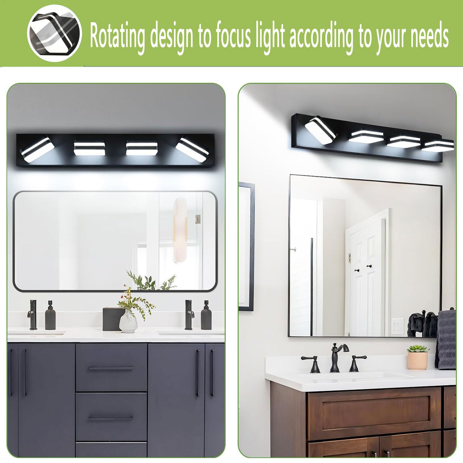 Luci da Specchio Illuminazione Bagno Lampada da Specchio da Bagno Nera da 16 W Bianca Neutra 4000 K IP44 Impermeabile Senza sfarfallio per Lunghezza Applique Bagno Specchio Moderno