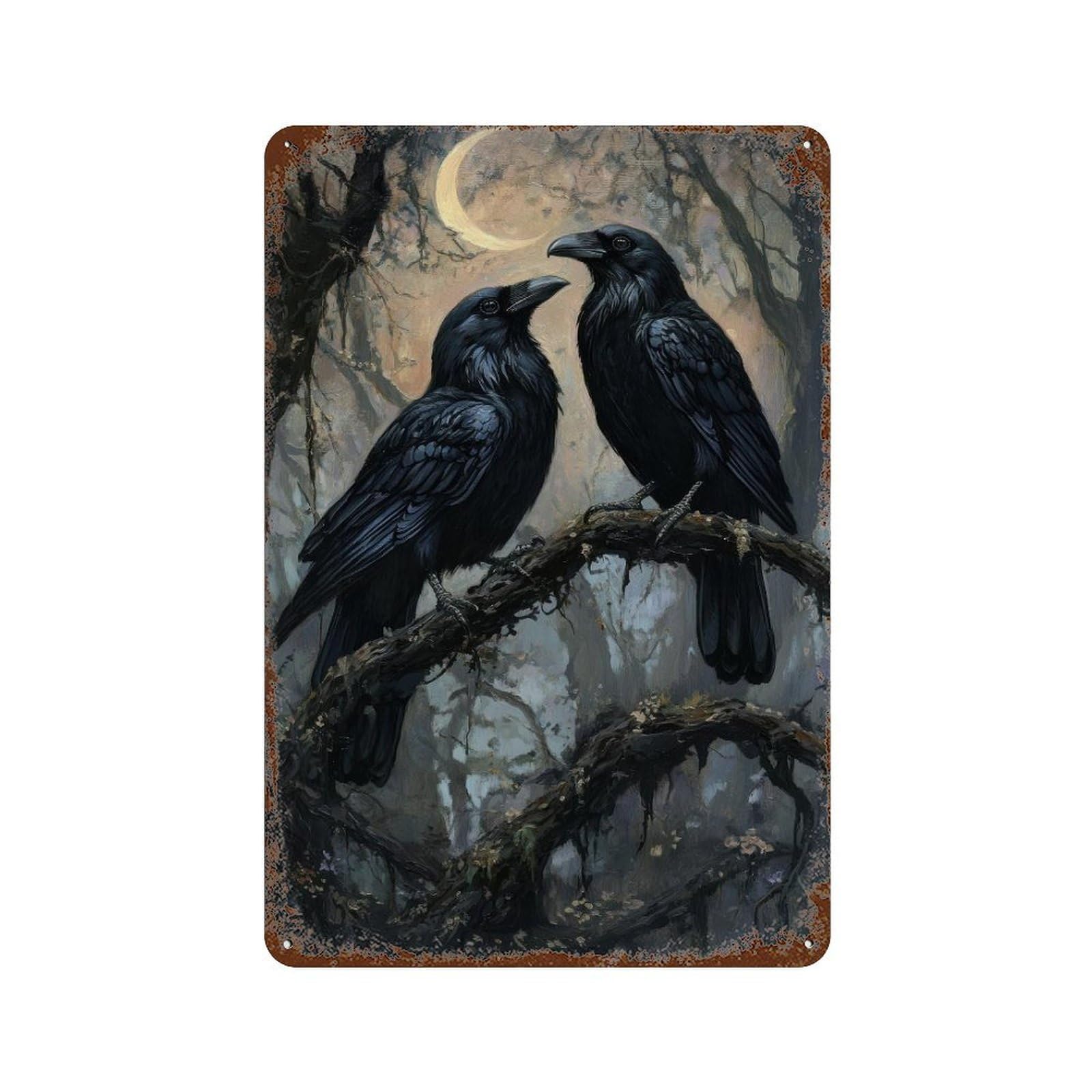 xiaoxiaoshen Raven Couple Dark Academia Cottagecore Moody Gothic Vintage Nature Wall Decor Art Metal Tin Poster Modern Home Decor Art Home Bar Shop Decorations Vintage Sign 30x20cm