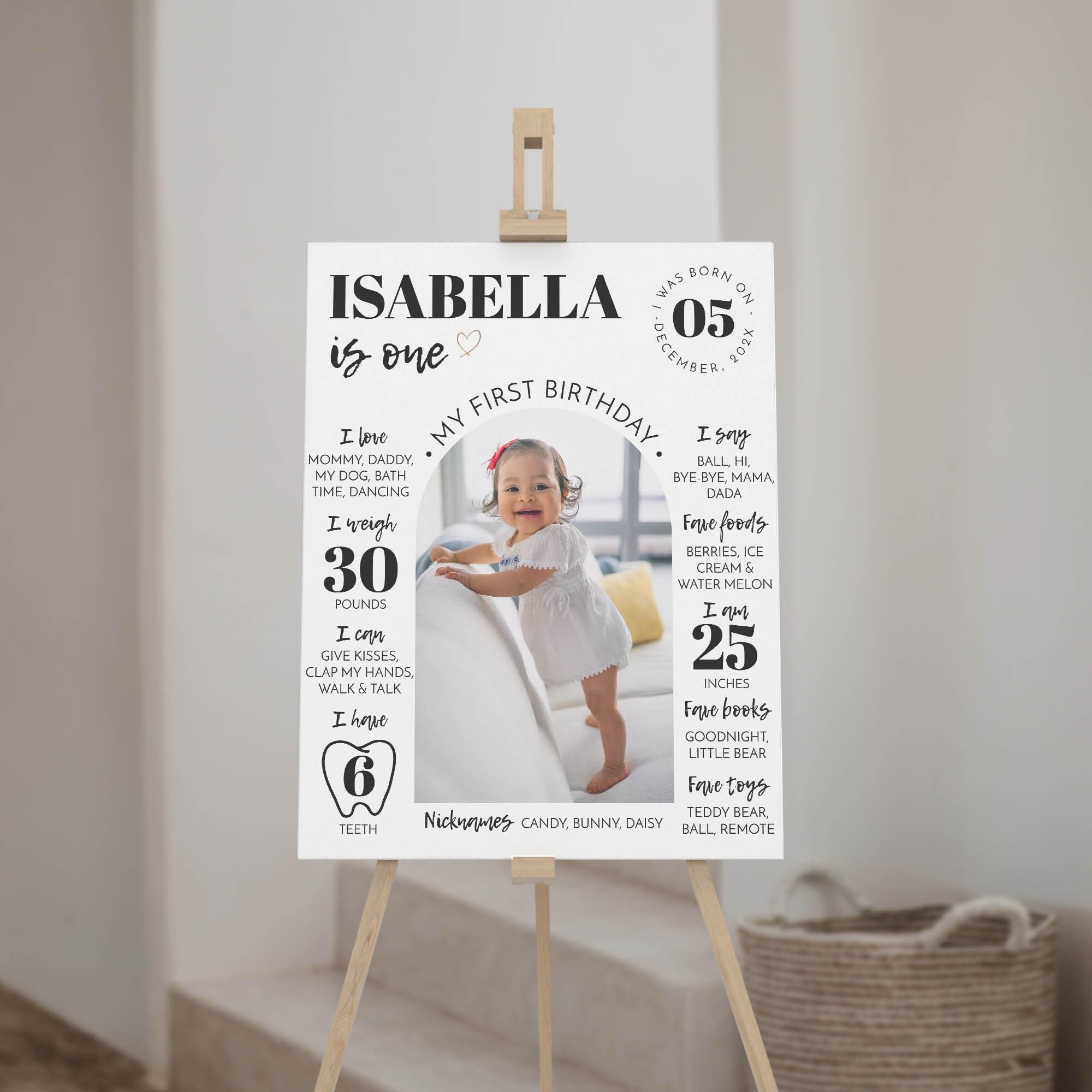 Personalized First Birthday Milestone Sign, Modern Photo 1St Birthday Milestone Poster, One Year Baby Milestone Board CV128_HAQCVPM3087
