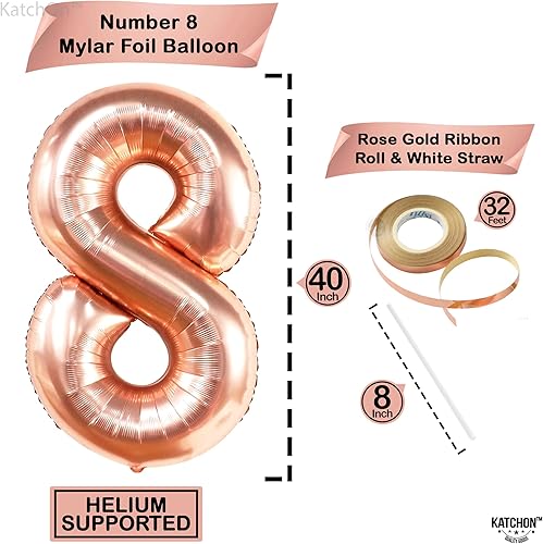Miniatura 974 de KatchOn, Globo dorado gigante del número 8 de 40 pulgadas, globo dorado del número 8 para decoraciones de cumpleaños de 8 años para niñas