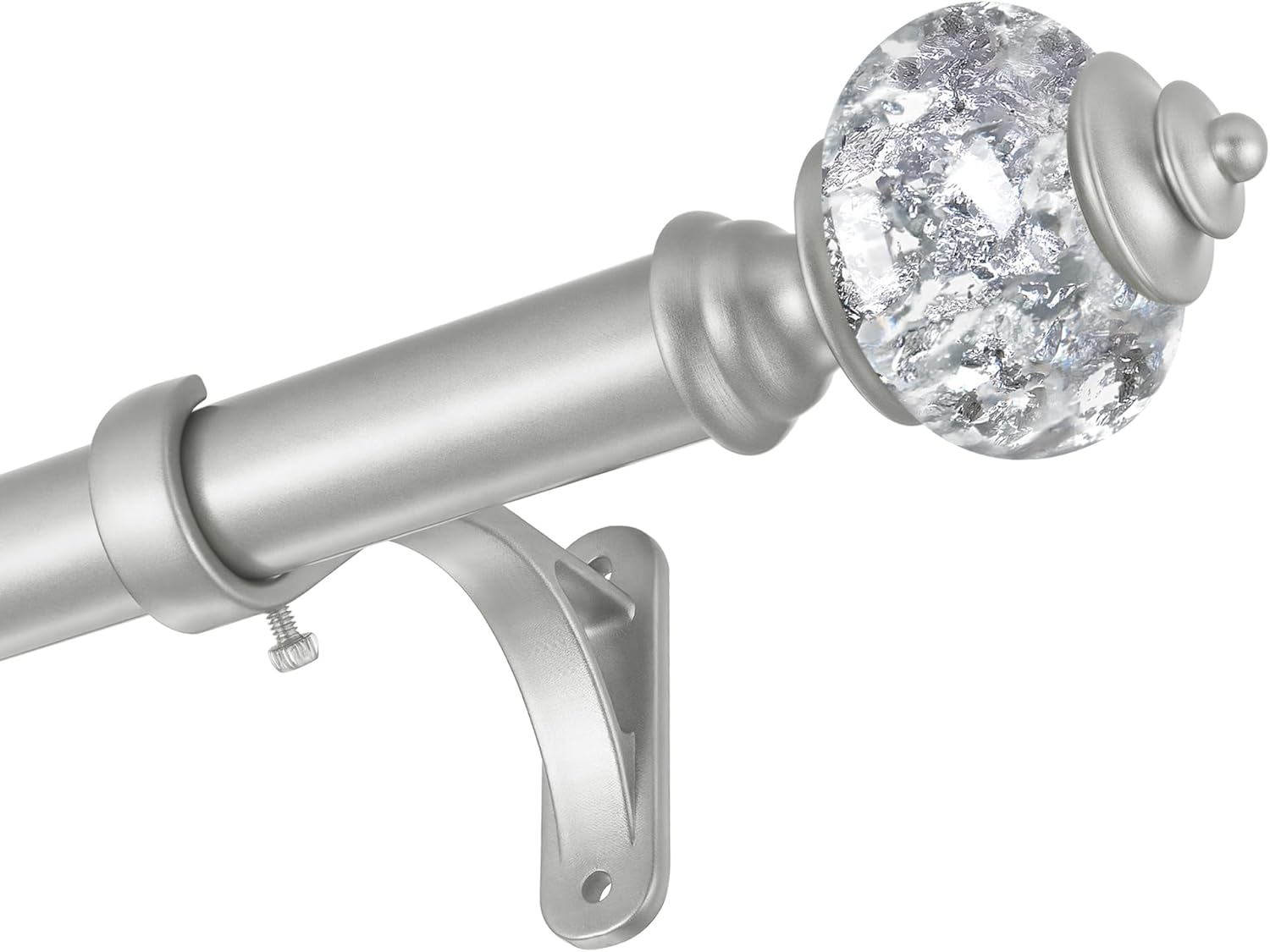 Heavy Duty Curtain Rods for Windows 72 to 144 Inch - 1 Inch Silver Curtain Rod - Adjustable Decorative Drapery Rods with Stacking Tower Translucent Finials and Aluminum Bracket Silver 72-144"