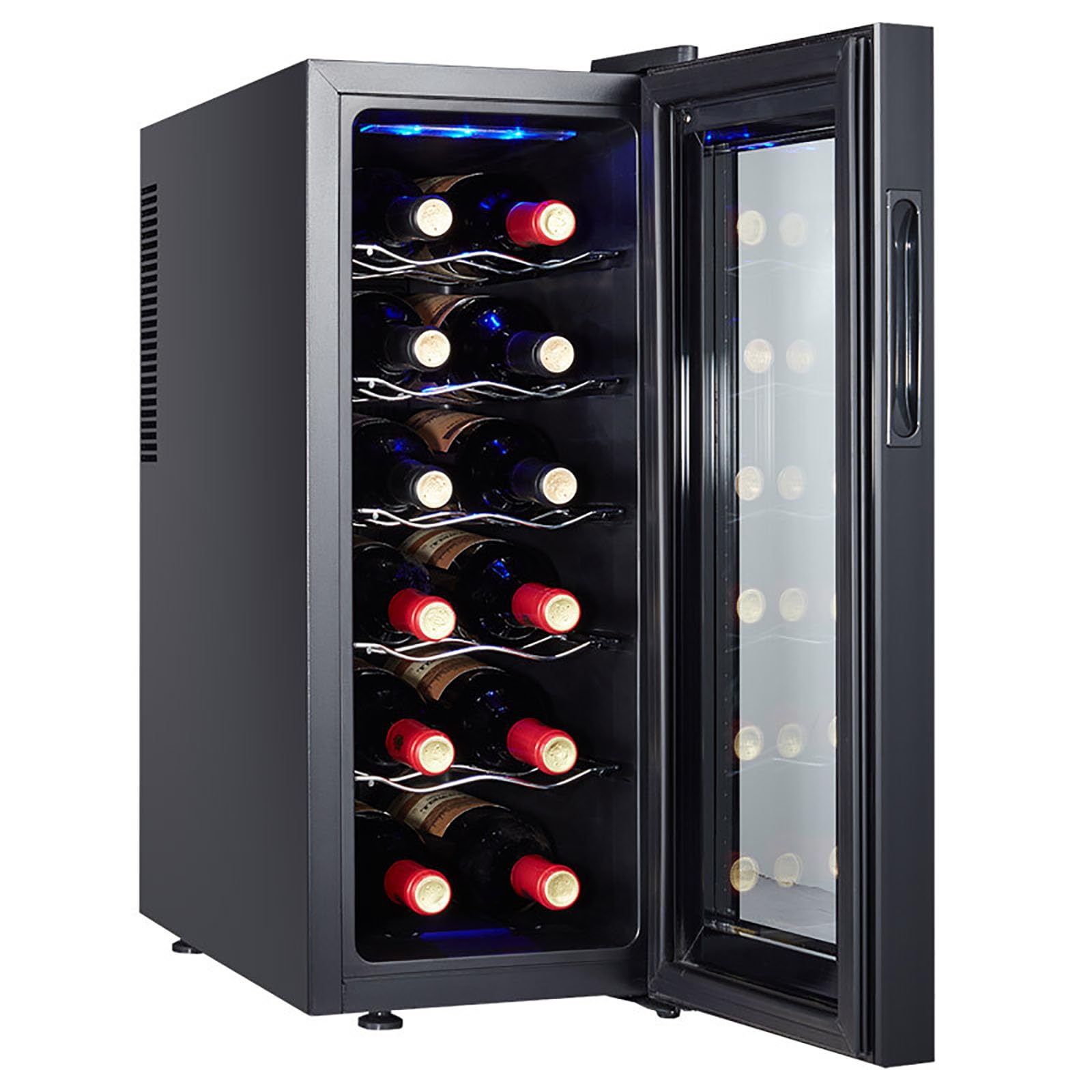 Refrigerador para Vinos De 12 Botellas, Vinoteca Compacta para Vinos Tintos, Blancos Y Champán. Vinoteca Independiente Con Puerta de Cristal Y Control Digital de Temperatura para Bar en Casa U Oficina