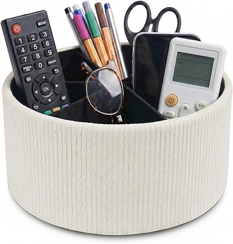 Miniatura 22 de Organizador redondo de cuero para suministros de arte, soporte para control remoto, giro de 360 grados, soporte multifuncional para lápices, 4