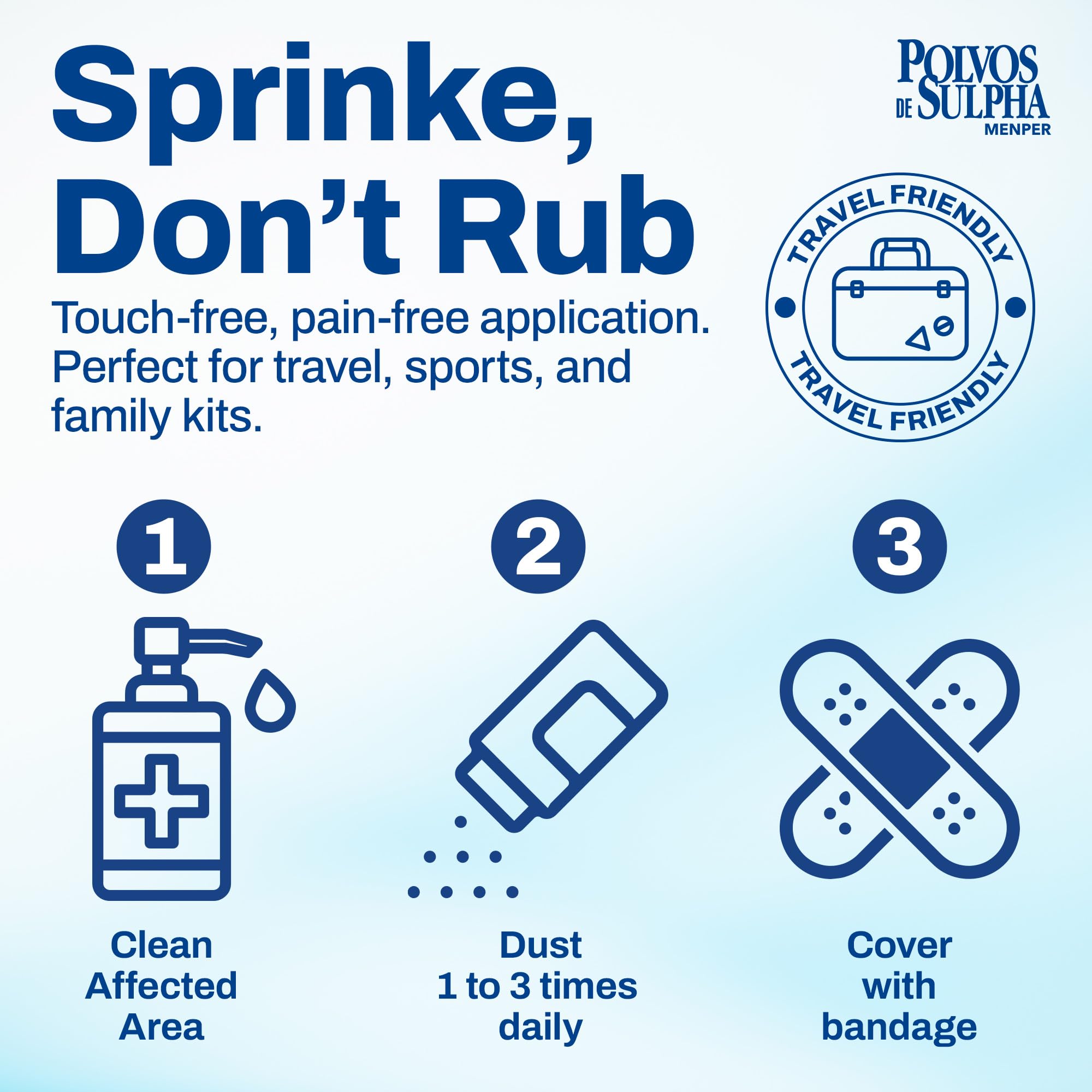 POLVOS DE SULPHA MENPER Antibiotic Powder with Bacitracin, First Aid Pain Relief, Healing Wound Seal Powder, Essential Wound Care Medicine for Travel, Effective Healing and Protection, 7.5g, 2-Pack