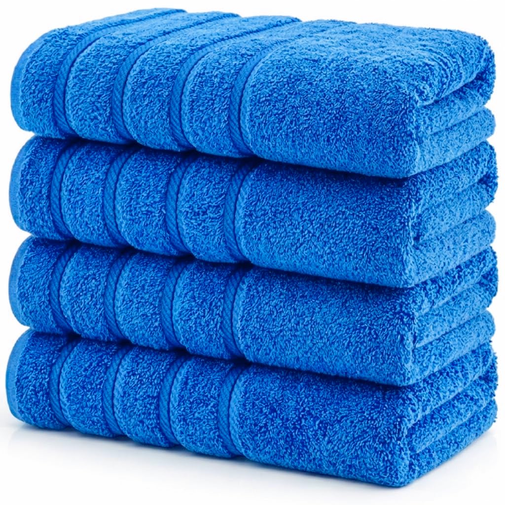 EDB Large Jumbo Bath Towel Sheets Set of 4 Super Soft 100% Cotton 75 x 150 cm Highly Absorbent Beach Towels 500-GSM (Blue)