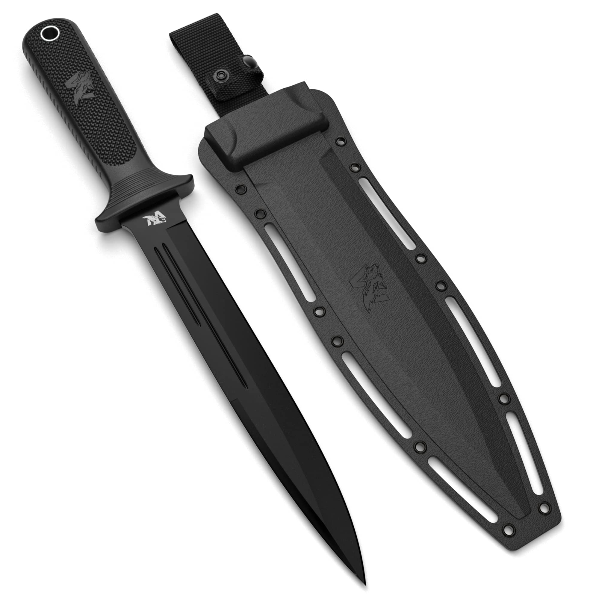W-Catcher Fixed Blade Knife with Sheath - Large Hunting-Knife made of D2 steel - Big Fixed Blade Knives with Non-Slip TPE Handle - Full Tang Survivalknife for Outdoor Activities