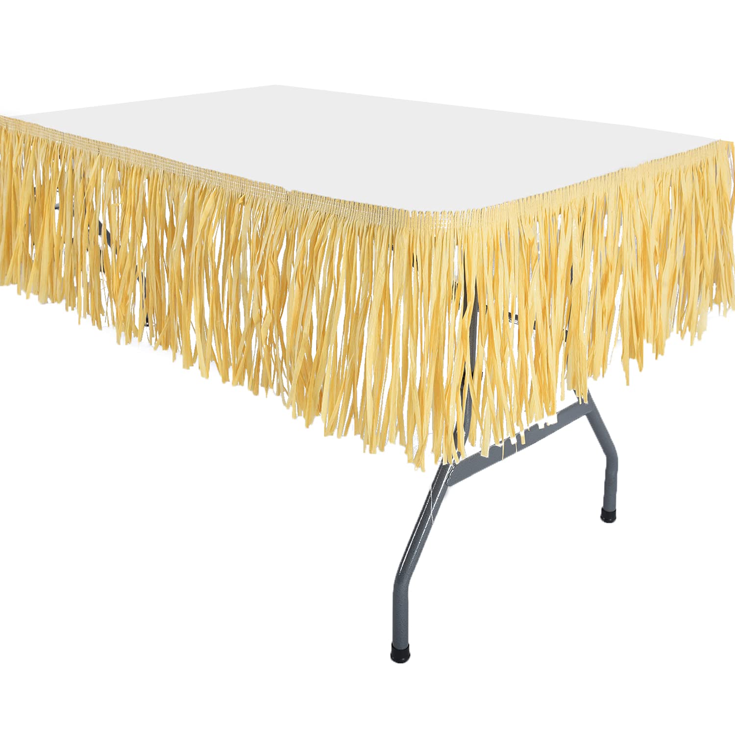 VH 1969 Hawaiian Luau Grass Raffia Fringe Banner Table Skirt for