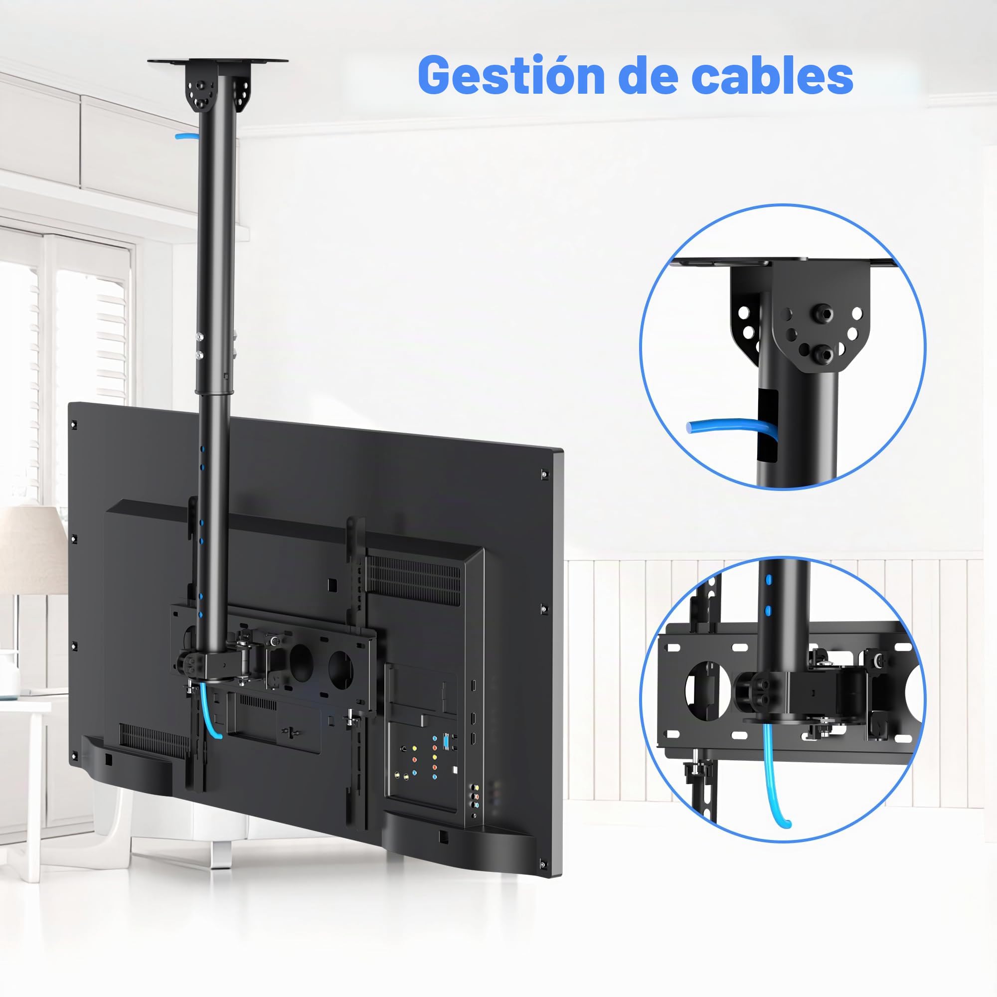 XINLEI Soporte de TV Techo de Movimiento Completo para TV de 26 a 65 Pulgadas, Altura Regulable en 4 Posiciones, Máx. VESA 400 x 400mm, hasta 45 kg, Soporte TV Pared 65 Pulgadas(MCA3)
