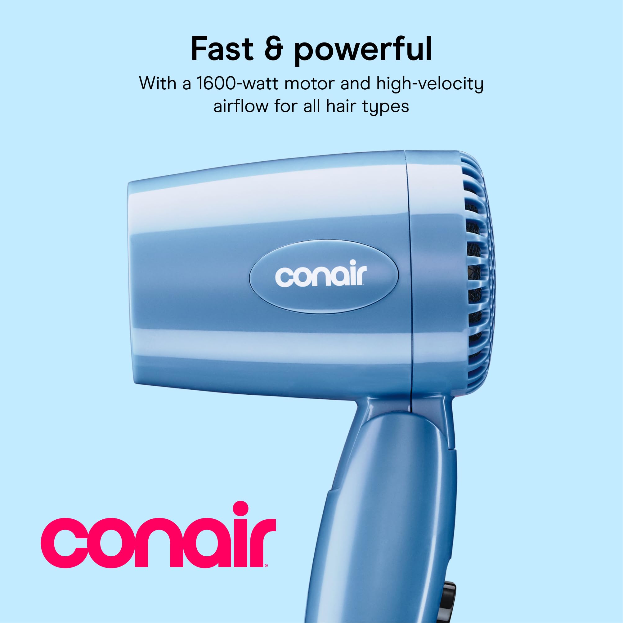 Conair Dual Voltage Hair Dryer, Compact Folding Handle Design, 1600W view 2