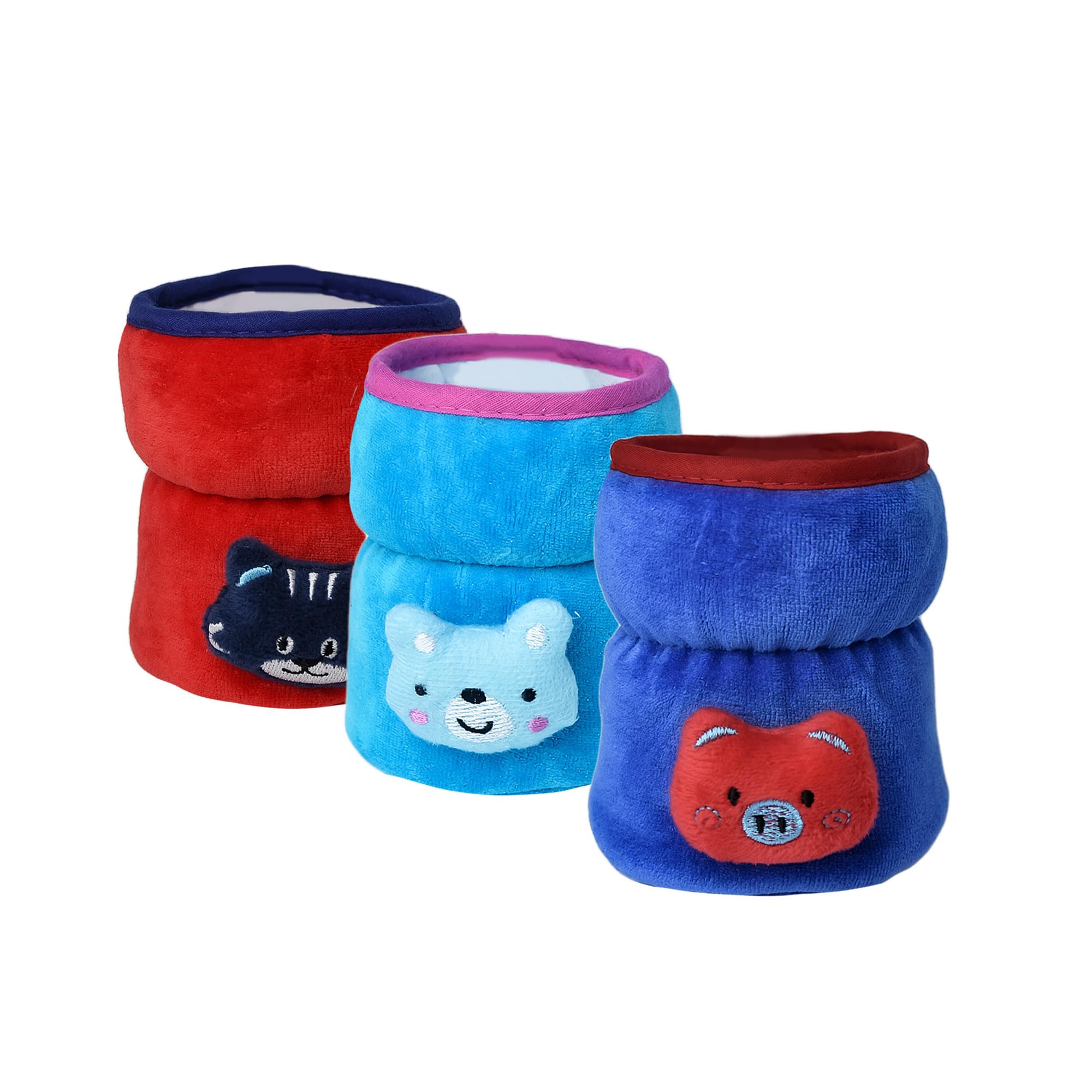 THE LITTLE LOOKERS Bottle Cover for Philips Avent | Soft Plush Stretchable Baby Feeding/Water/Milk Bottle Cover with Easy to Hold Strap | (Blue, Red & Royal Blue, Wide Neck 125ml/4oz)