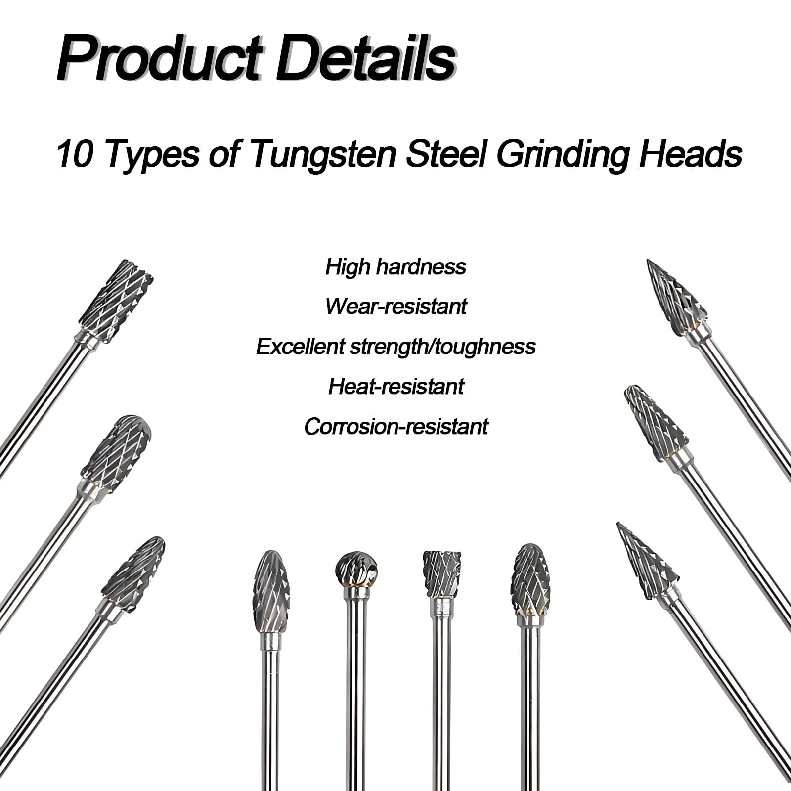 Juego de Fresas Rotativas de Carburo de Tungsteno 10 Piezas Vástago 1/8" para Tallado Madera Pulido Metal Grabado Taladrado