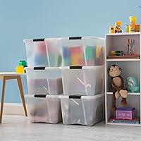 Vista 4 de IRIS USA Contenedores de almacenamiento de plástico apilables de 40 cuartos de galón con tapas, paquete de 6 unidades, sin BPA, fabricados en Perla