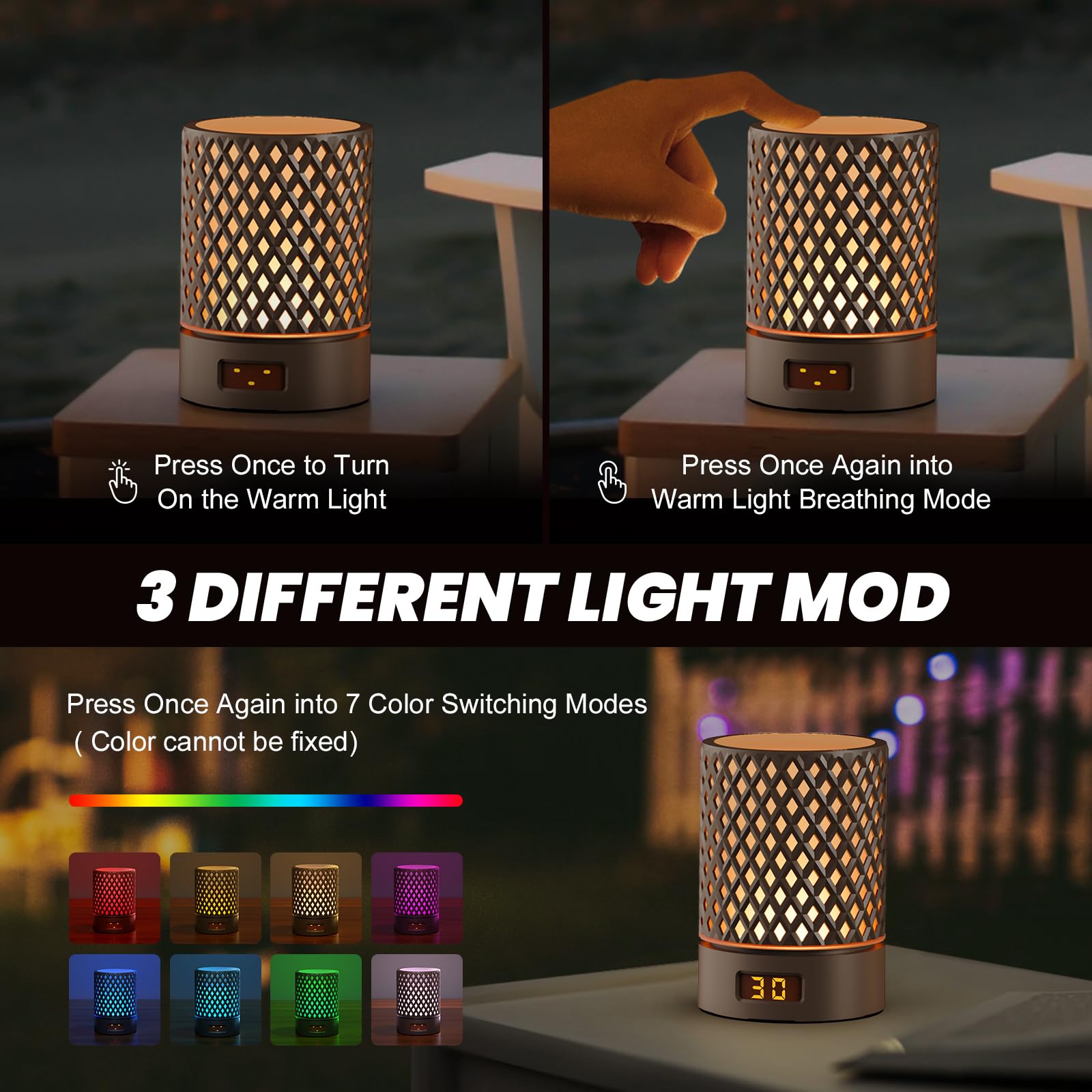 TRUNYEE Rotate Timing Night Light, 3 Light Modes & 7 Changeable Colors Touch Decompression Lamp - Image 4