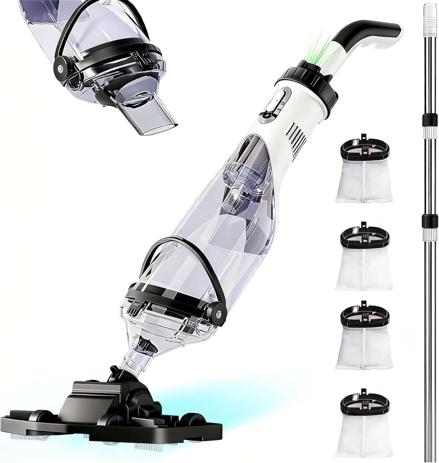 Cordless Pool Vacuum for Above Ground Pool 19.5 GPM, All-Angle Head&LED Display,Handheld Rechargeable Spa Vacuum Cleaner for Inground Pools for Hot Tub, Leaves,Debris,Shallow Steps