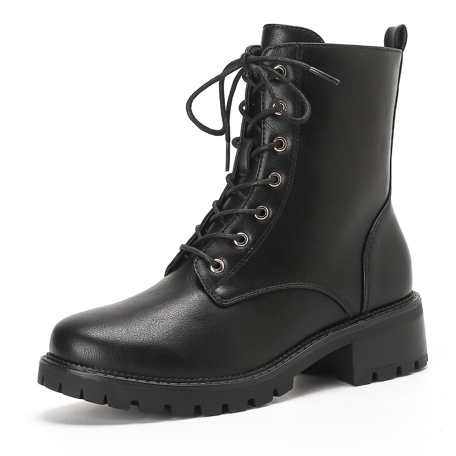 Putu Damen Stiefel mit Schnürung seitlichem Reißverschluss Modische Schnürstiefeletten aus Kunstleder mit Profilsohle Herbst Winter Boots für Alltag Freizeit