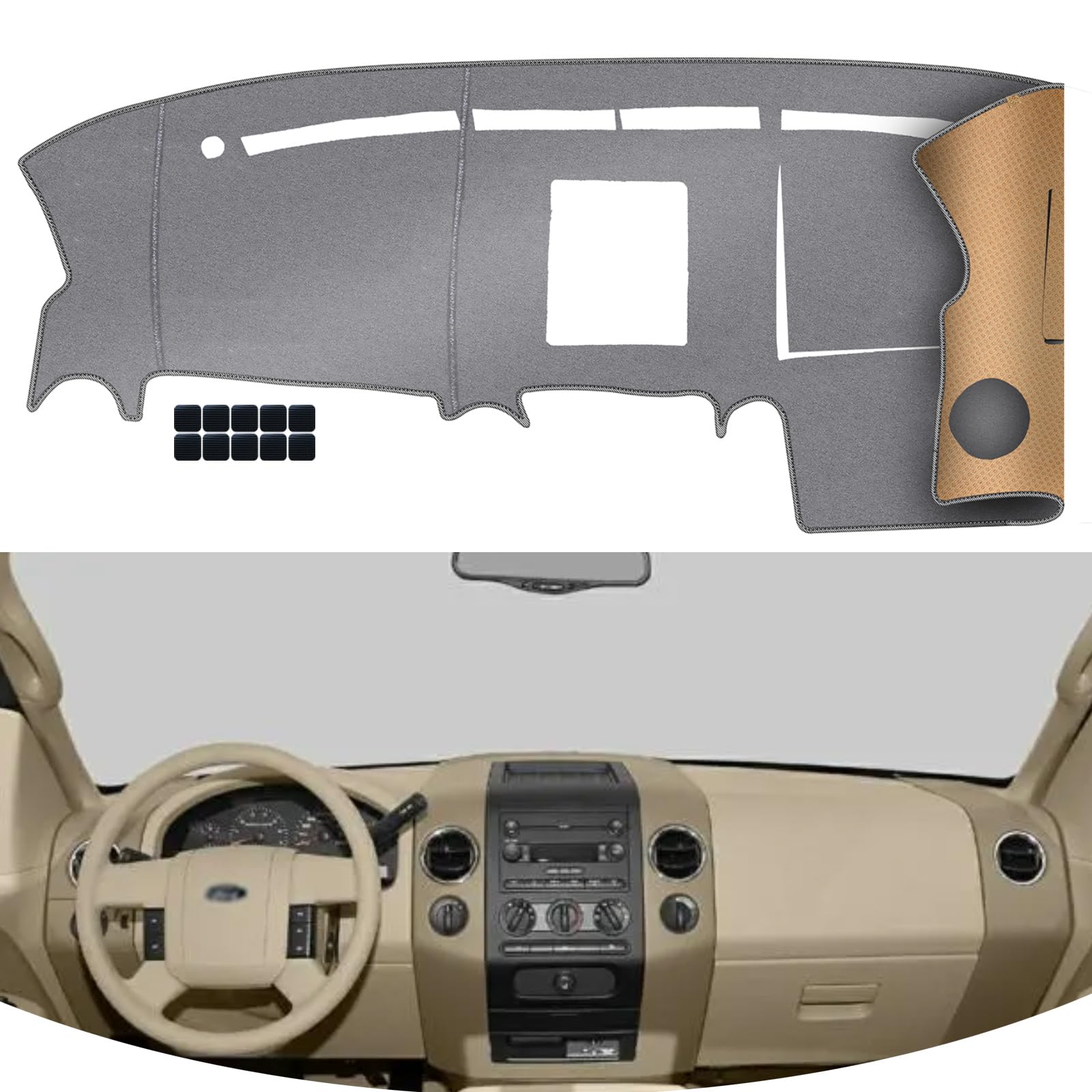Photo 1 of KEYOOG Dashboard Cover Dash Mat Fit for 2008-2004 Fo-rd F-150 (for Left Hand Drive),Car Dash Board Mat Anti-Glare Carpet,Non-Slip Pad Sunshield Protector (Grey) Gray Fit 04-08 F-150 - (Gray)