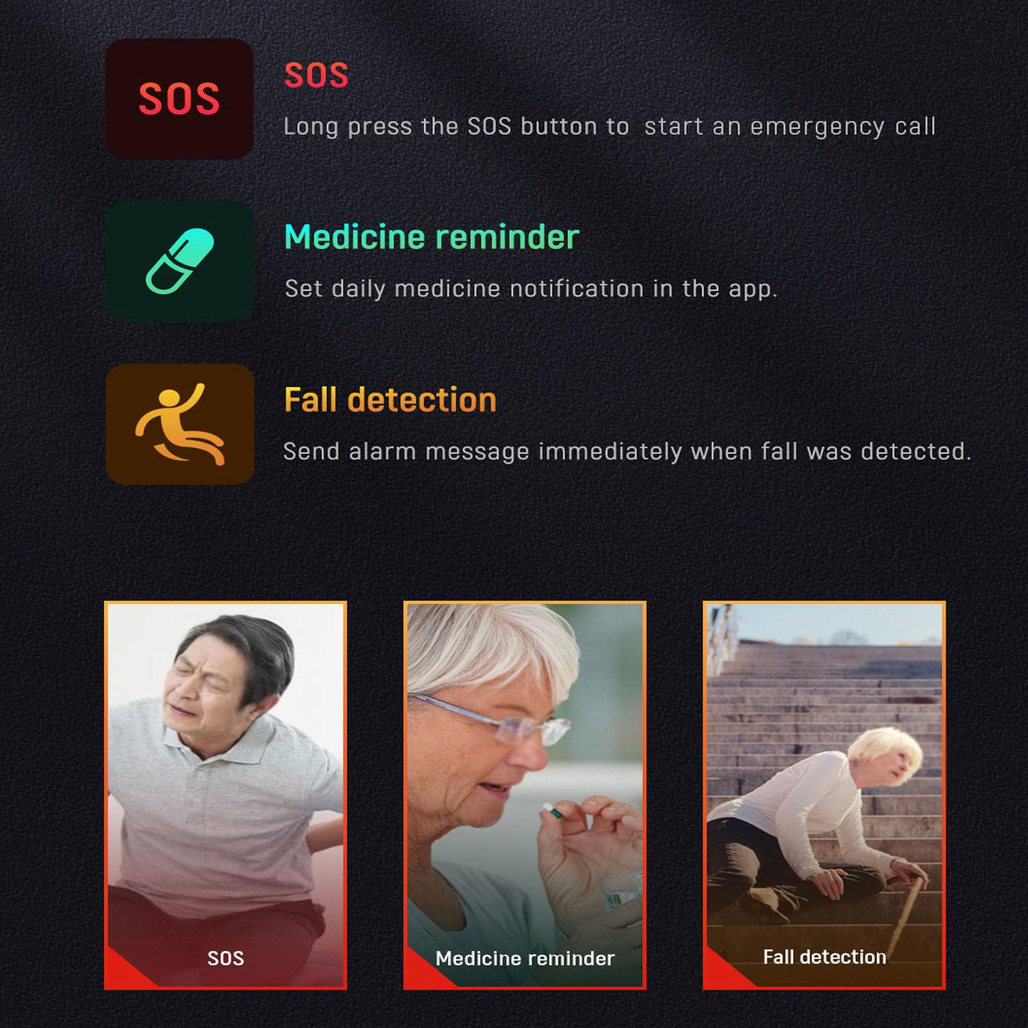 Reloj inteligente para personas mayores, reloj inteligente con detección de caídas, botón de emergencia SOS, llamadas de voz, monitorización de la salud, detección de alertas de caídas, para personas