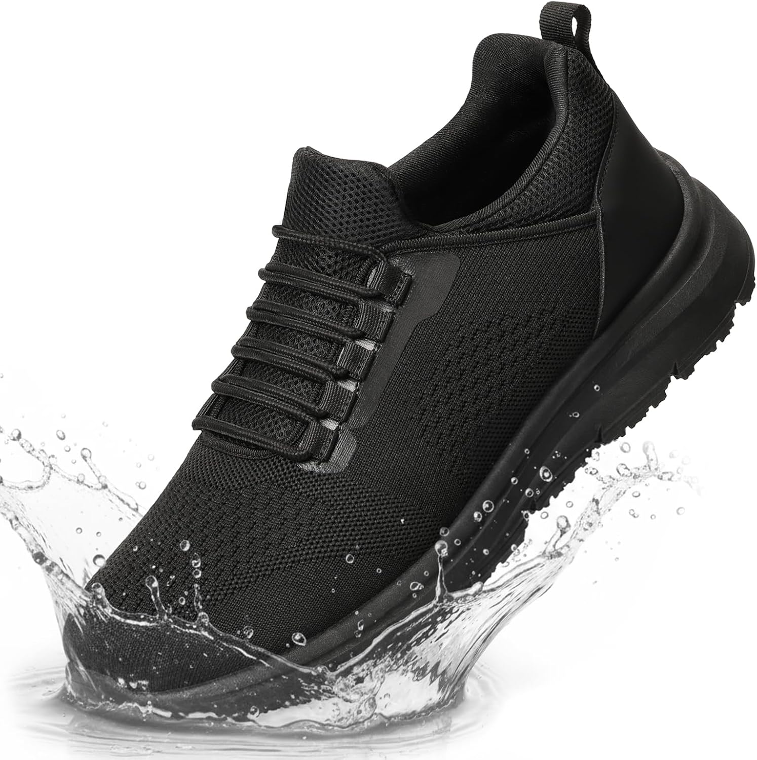 ZCVQX Work Shoes for Men Water-Repellent Kitchen Chef Tennis Shoes for Men Comfy Breathable Food Service Restaurant Sneakers All Black