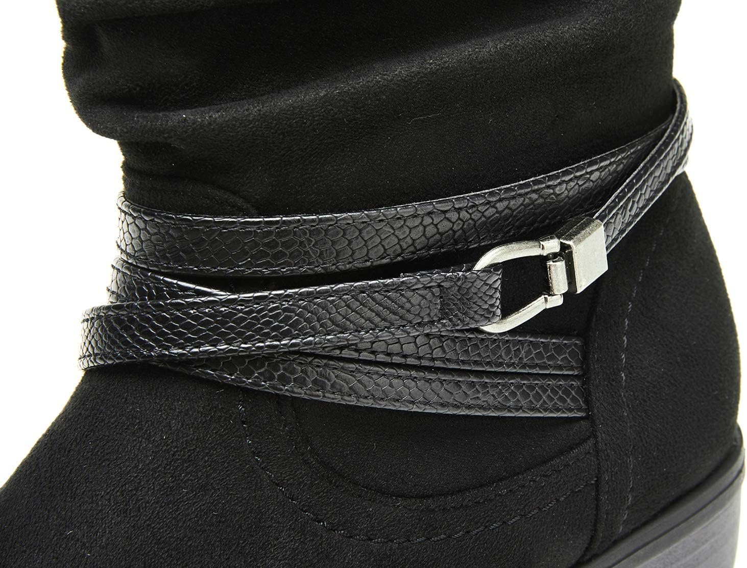 VJH confort Women's Mid Calf Boot,Round Toe Low Heel Comfort Slouchy Bootie with Side Zipper Buckle Strap - Image 2