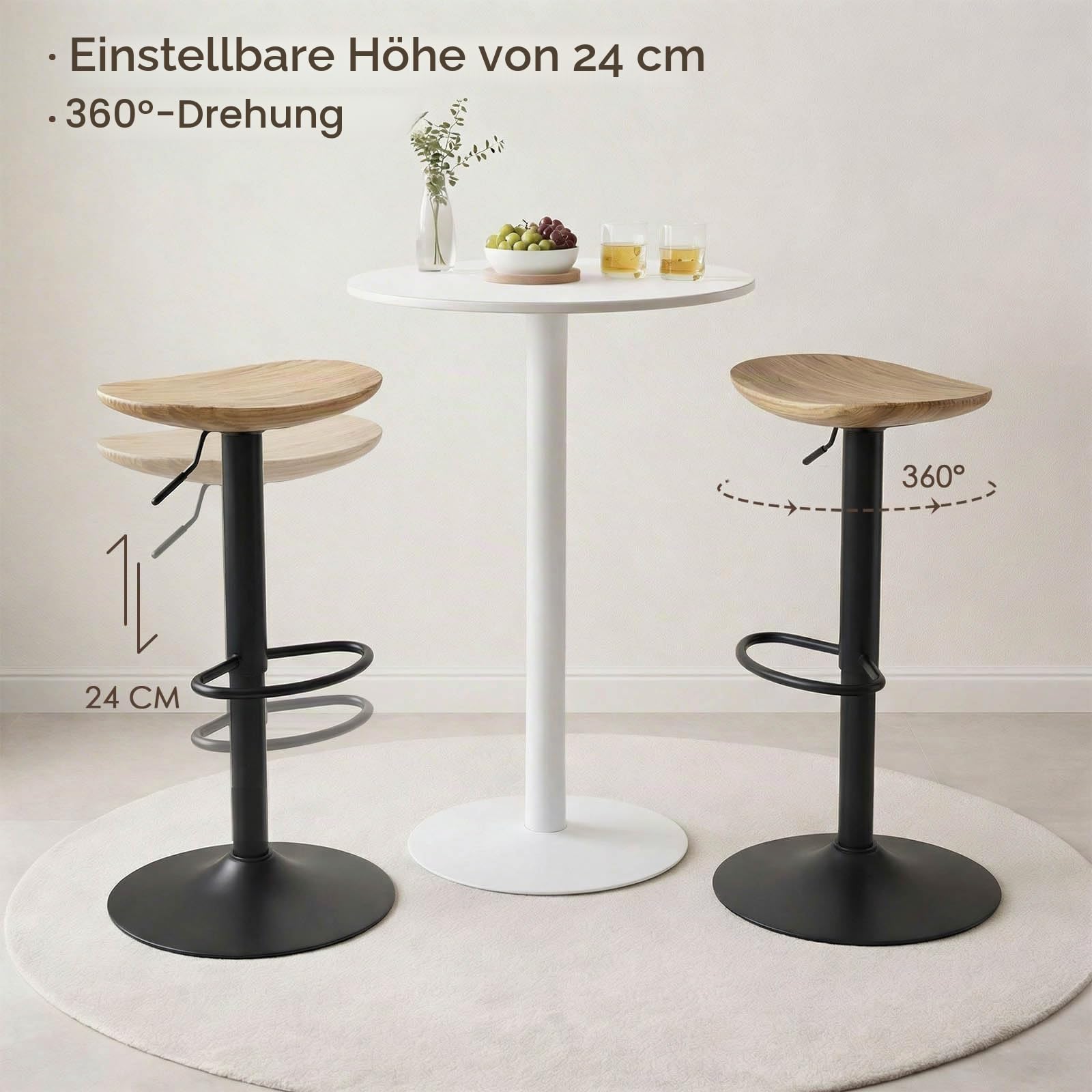 Kidol & Shellder Barhocker 2er Set Esszimmerstühle Hellbraun, Massivholz Höhenverstellbar 360° Drehbar, Schwarz Stabiler Metallsockel Einfach zu Montieren, Industrielles Modernes Zuhause Küchentheke…