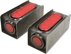 PEAKTOW PTL0434 Trailer Truck Steel Light Boxes with 6 Inches LED Red Oval Tail Light &amp; 2 Inches LED Red Round Side Lights–Pack of 2