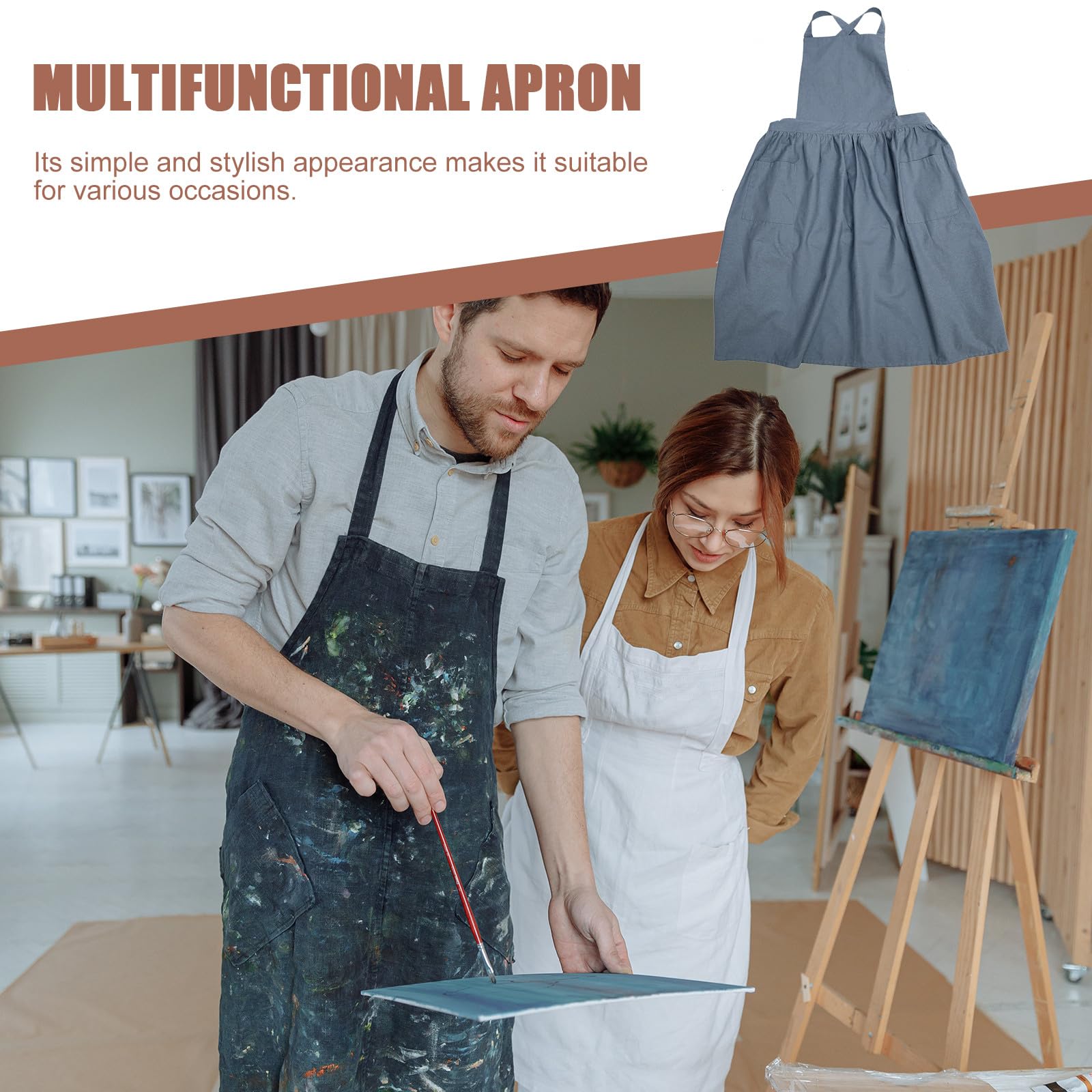 Mipcase Delantal de Algodón y Lino para Mujer Bolsillo Práctico Correa Ajustable para Cuello Tamaño Único Adecuado para Cocina Jardinería y Trabajo Doméstico