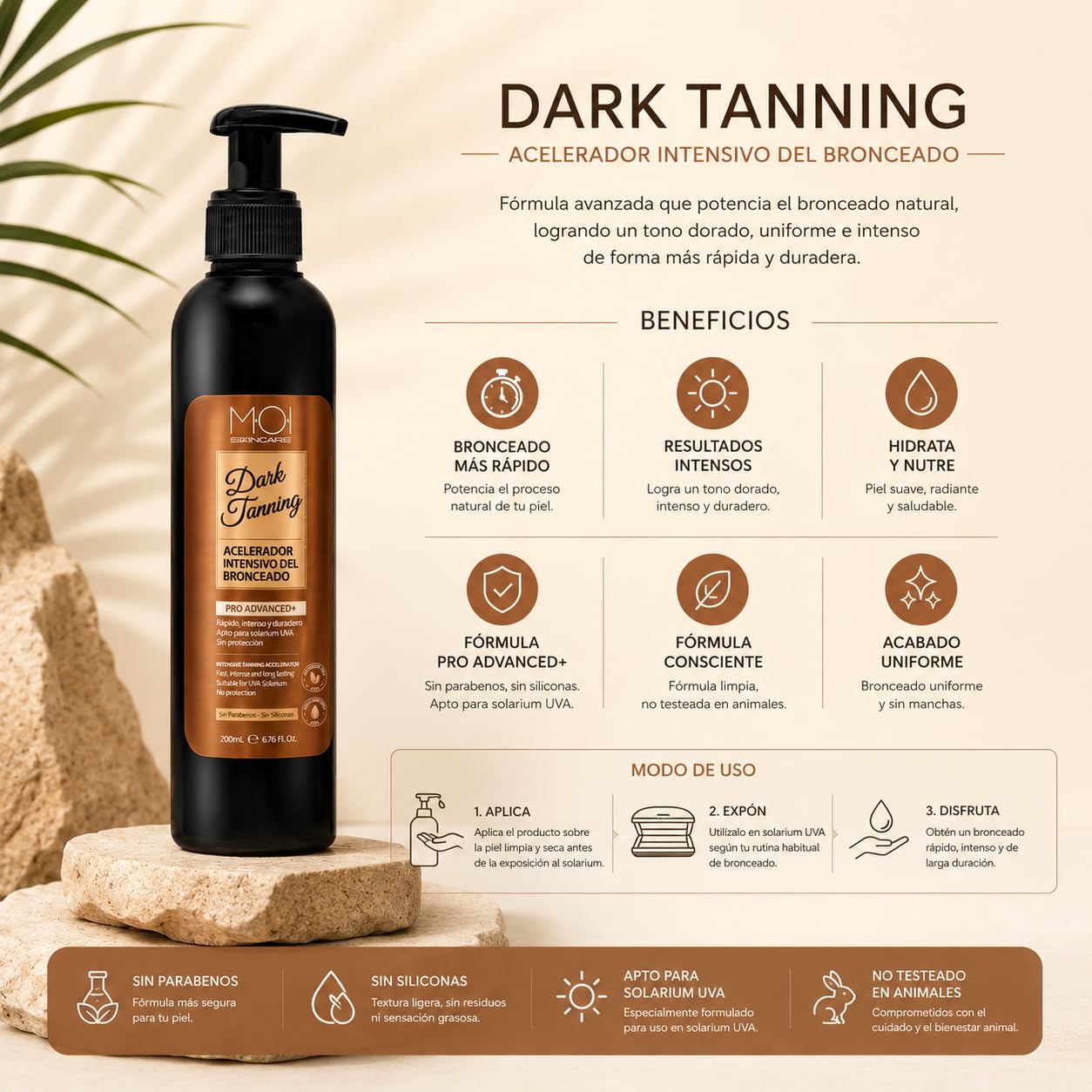 MOI Profesional DARK TANNING Acelerador intensivo del bronceado Solarium 200ml