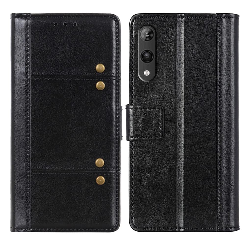 SHUNDA Compatible with Rakuten Hand, Ultra Slim Leather Wallet Magnetic Buckle Card Slot Case Card Slot Bracket Shockproof cover for Rakuten Hand 5.1" - Black