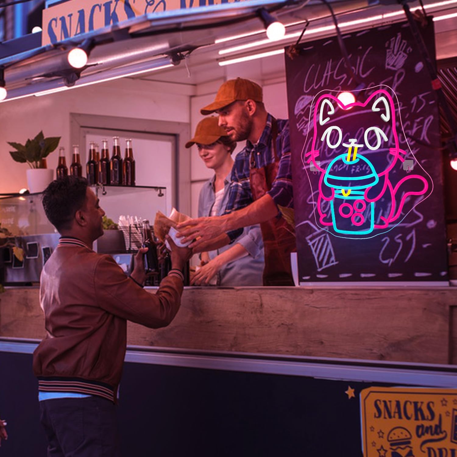 Looklight Neonowa tabliczka z motywem kota Boba Tea, dekoracja ścienna, neonowe światło dla kotów, kolorowe tabliczki neonowe LED, Bubble Tea, neonowy szyld do pokoju dziecięcego, sypialni, baru,