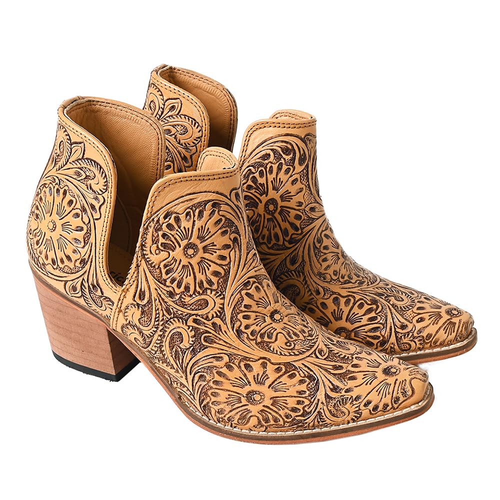 American Darling Floral Hand Curved Genuine Western Leather Ankle Boot