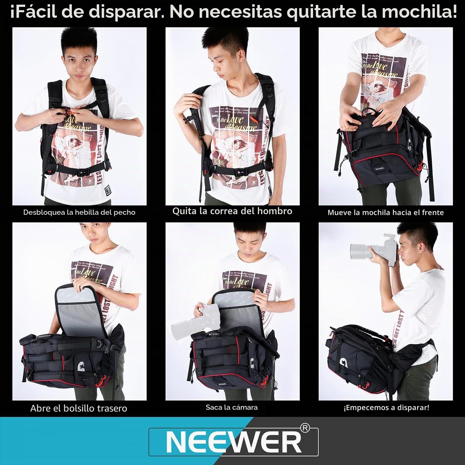 Neewer Pro Mochila de Cámara Impermeable a Prueba de Golpes Ajustable Acolchado Bolsa con Bloqueo de Combinación Antirrobo