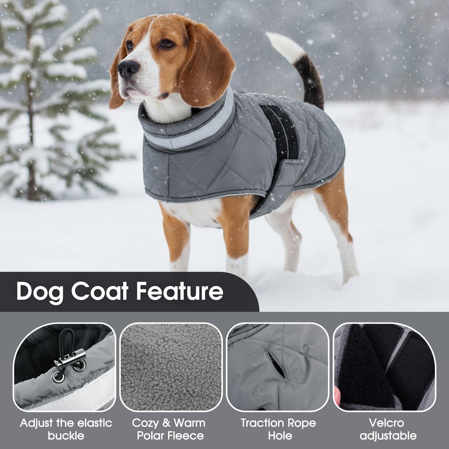 ASENKU Cappotto Impermeabile per Cane Invernale, L Cappottino per Cani di Taglia Media, Giacca Invernale Foderata in Lana Riflettente, Cappotti e giubbotti per Cani Chiusura Regolabile