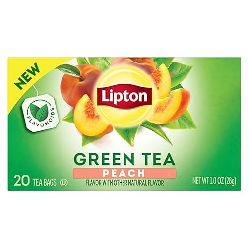 Lipton Bolsas de té verde melocotón, bolsas de té saborizadas sin azúcar para té caliente o té helado de melocotón con cafeína y flavonoides, 20