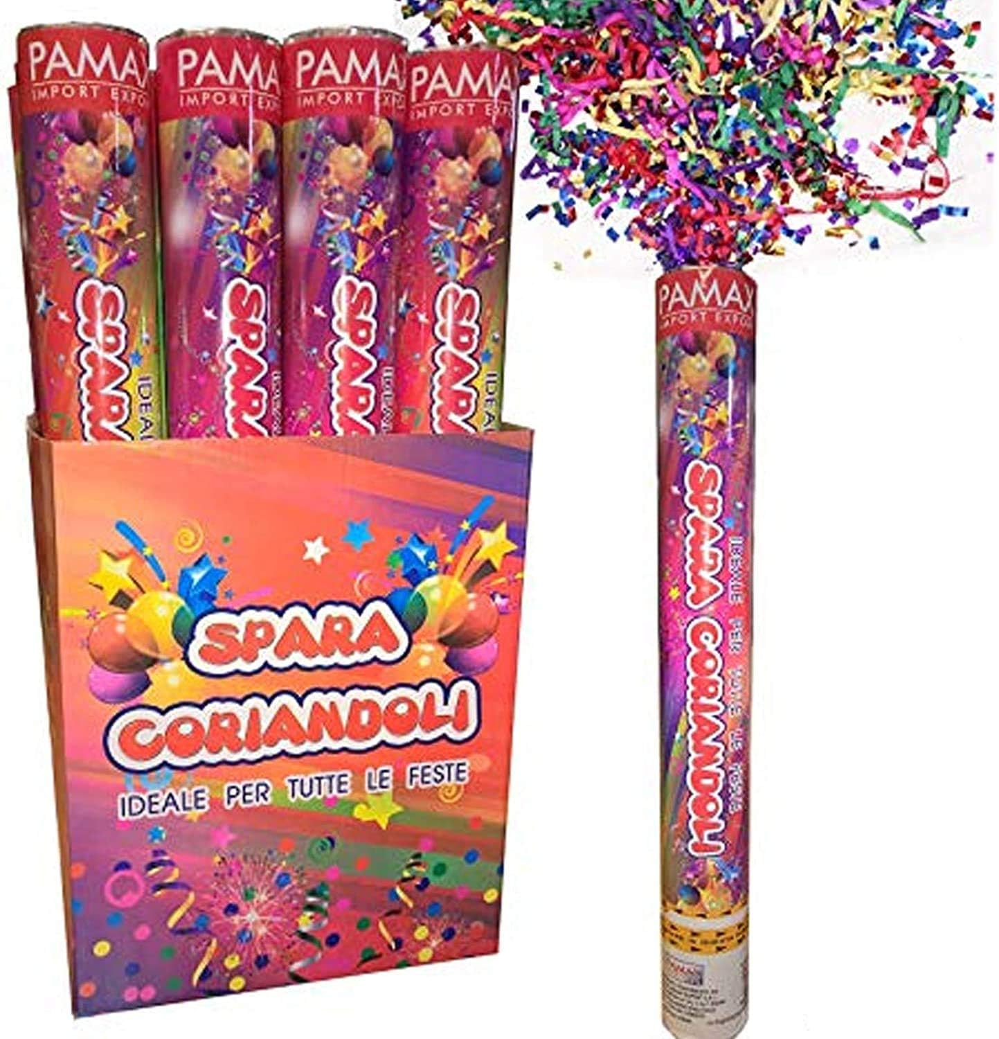 Tubo Cannone Spara Coriandoli Da 30 Cm – Party Popper Multicolore Per Compleanni, Capodanno E Feste A Tema, Facile Da Usare