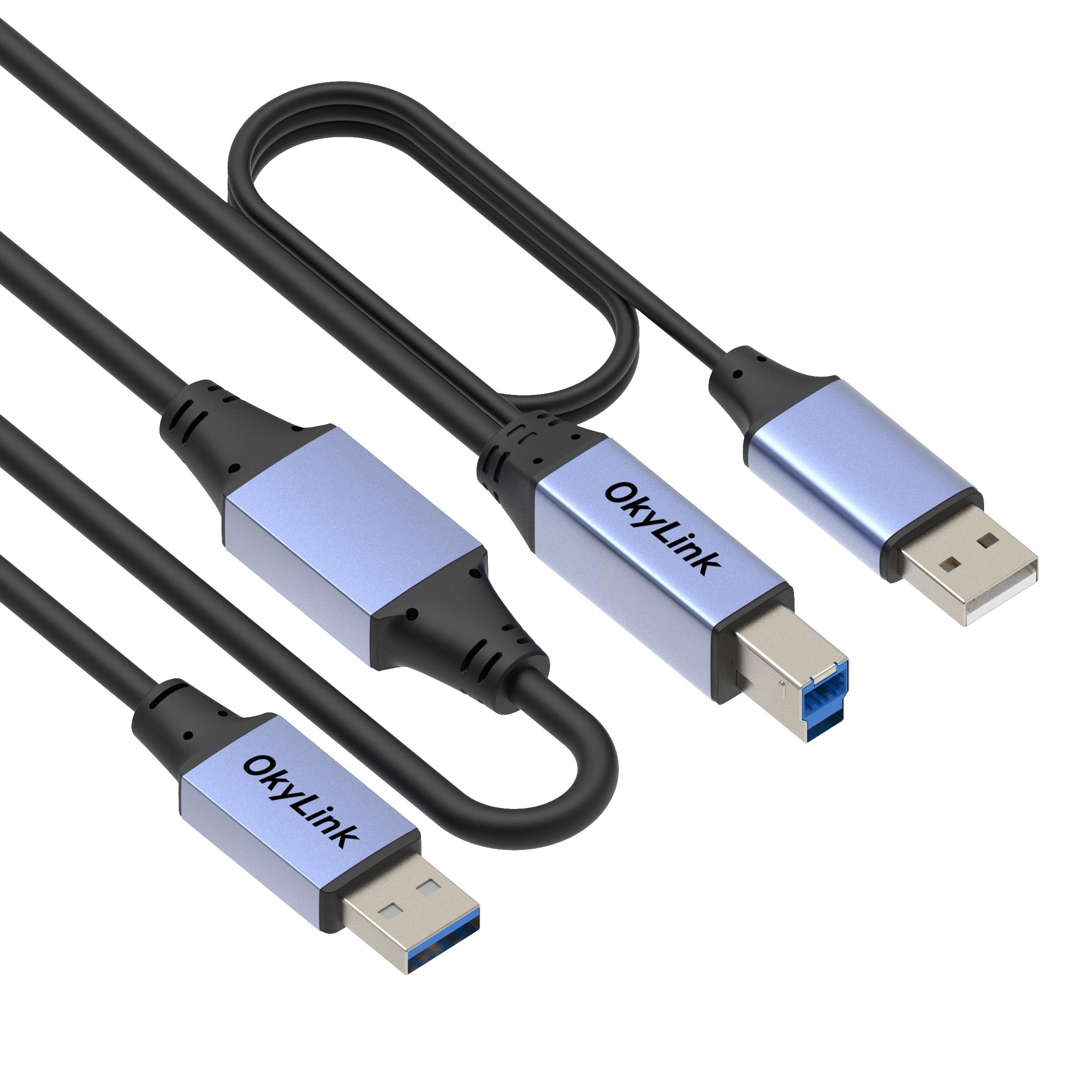 OkyLink Cavo ripetitore attivo USB 3.0, da A a B, maschio a maschio, 5 Gbps, 19,8 m | 20M, 3.2 Gen 1, fornito con alimentazione, per stampa professionale, scansione