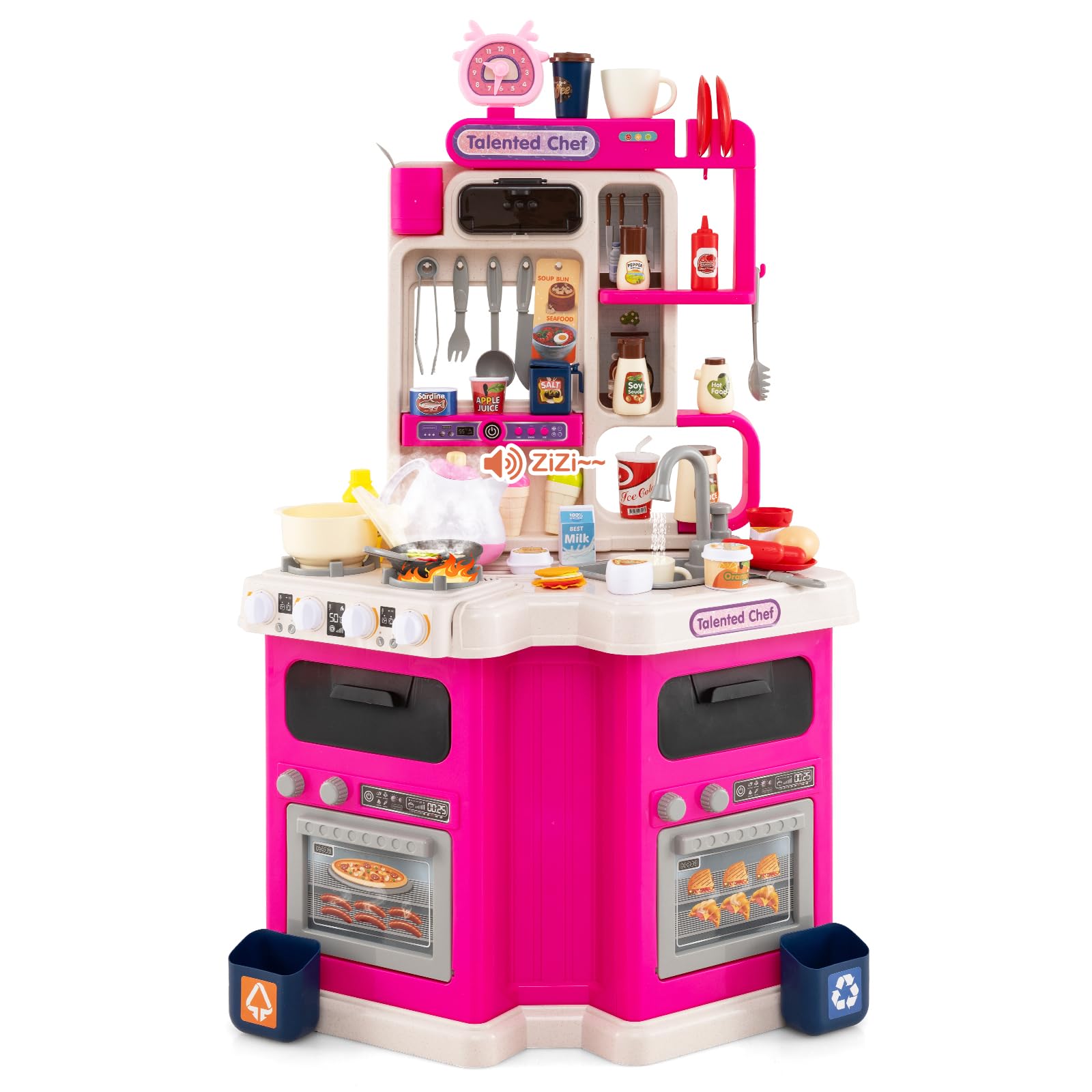 RELAX4LIFE Cucina Giocattolo per Bambini, Effetti Sonori e Luminosi, Cucina in Legno con Sistema di Circolazione dell'Acqua, Frigorifero, Forno e Cestino, Set Cucina Giochi per 3+ Anni (Rosa)