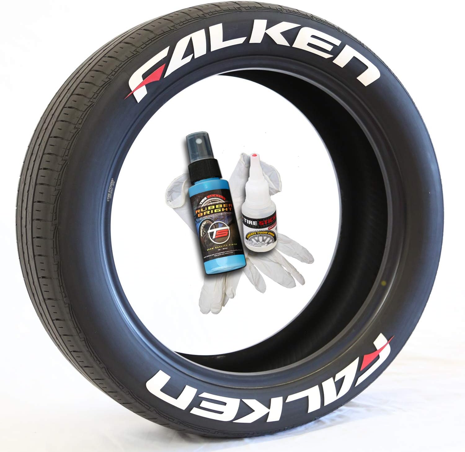 Tire Stickers Falken with Red Dash Tire Lettering Kit - Easy DIY Add-On Accessory with Glue & 2oz Touch-Up Cleaner / 19-21 Inch Wheels / 1.25 Inches/White/Red / 8 Pack