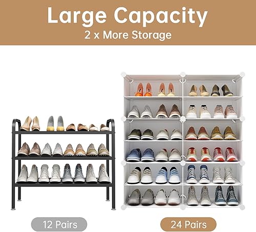 Miniatura 4 de KOUSI Organizador portátil para zapatos, 24 pares, estante de torre, soporte de gabinete de almacenamiento expandible para tacones, botas,