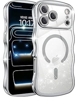 GUAGUA iPhone 17 Pro ケース MagSafe対応 ウェーブ メッキ加工 きらきら かわいい うねうね ソフト マグセーフ クリア 米軍規格 耐衝撃 黄ばみ防止 透明 キラキラ 耐黄変 スマホケース いphone17pro ワイヤレス充電 17pro 可愛い カバー