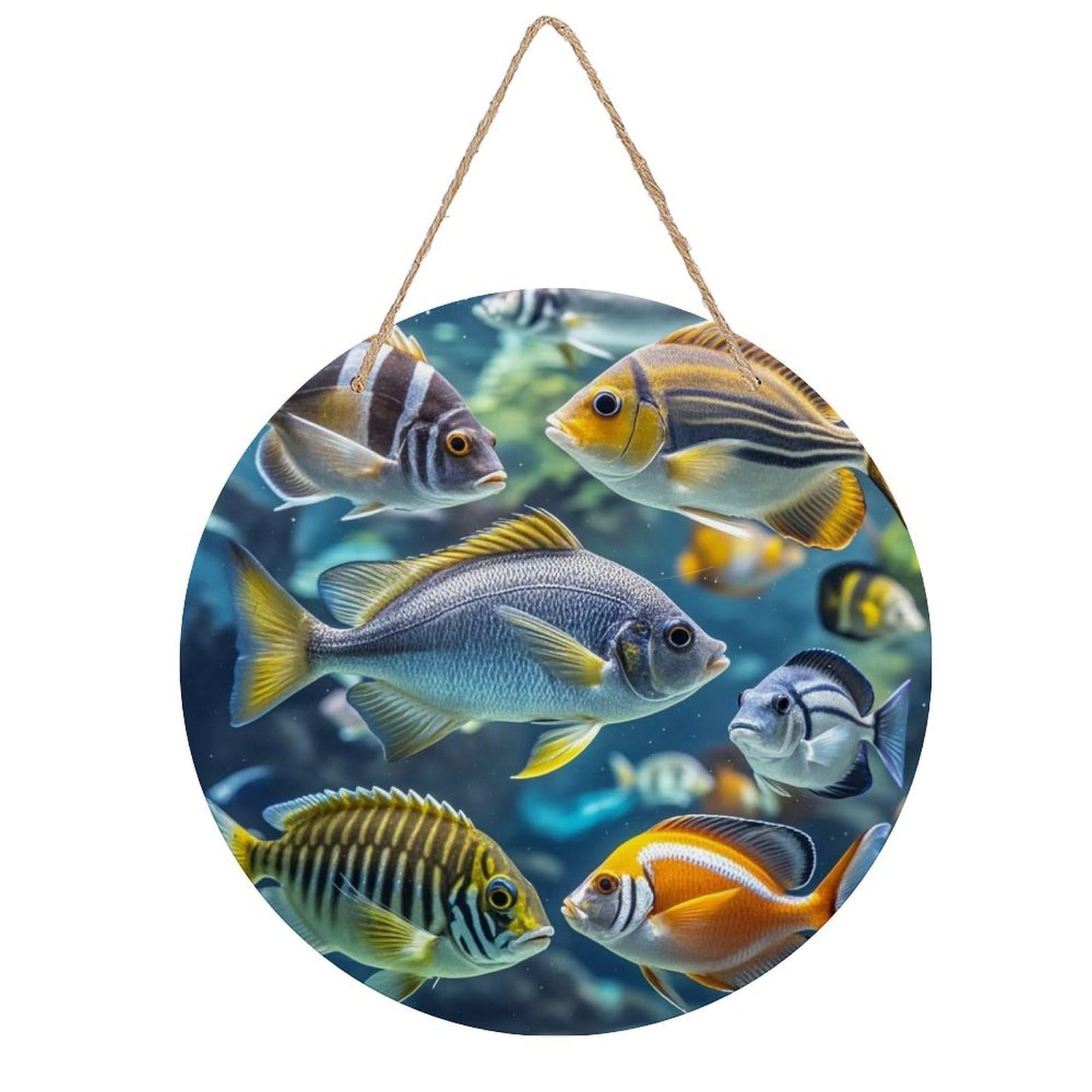 FekiLoot Fish Welcome Sign Wall Decor Welcome Round Wood Hanging Signs Decoration Farmhouse Wall Sign Wall Plaque Funny Decor Door Hanger for Front Door Porch Office