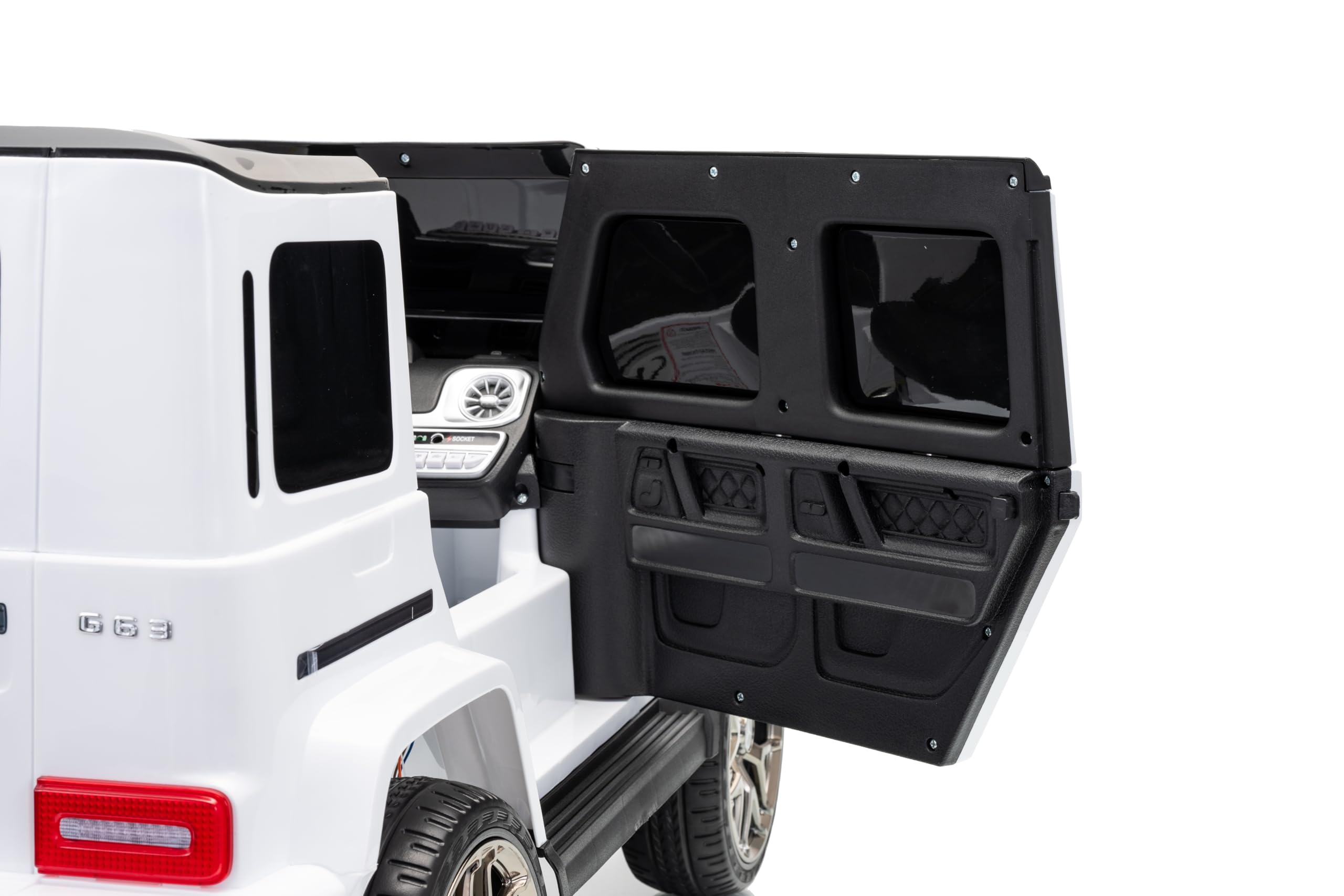 FINOOS Mercedes G63 AMG auto elettrica per bambini con telecomando, sedile in pelle, nero