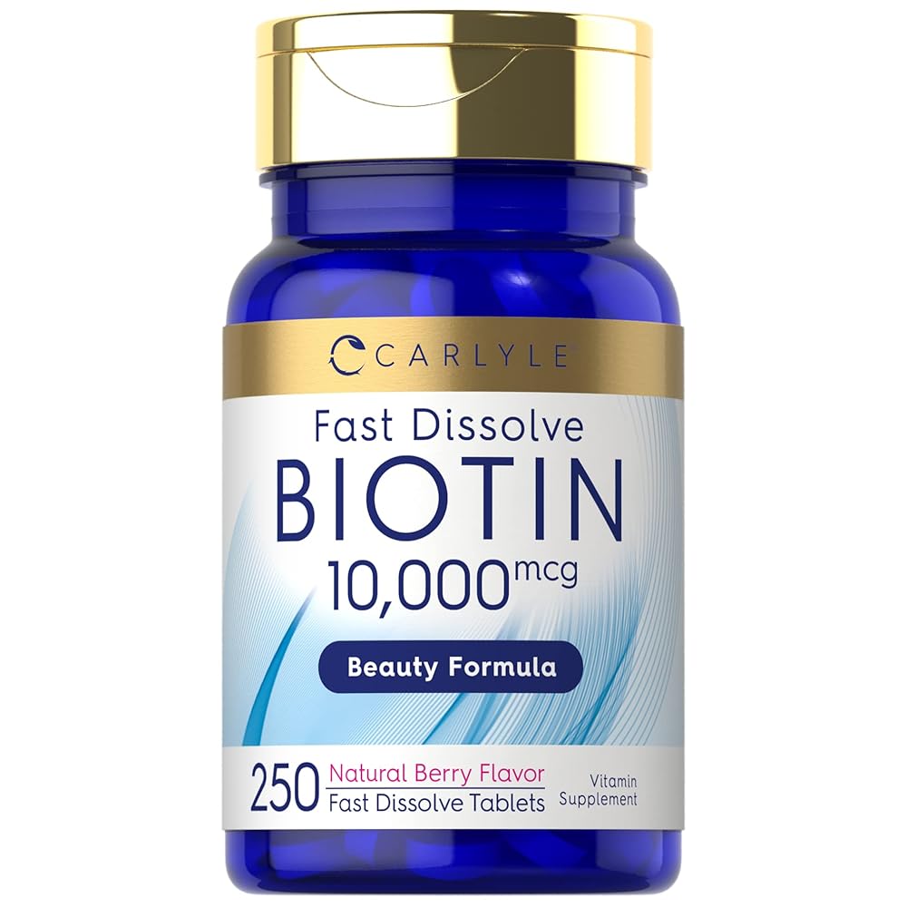 Carlyle Biotin 10000mcg | 250 Fast Dissolve Tablets | Max Strength | Vegetarian, Non-GMO, Gluten Free Supplement