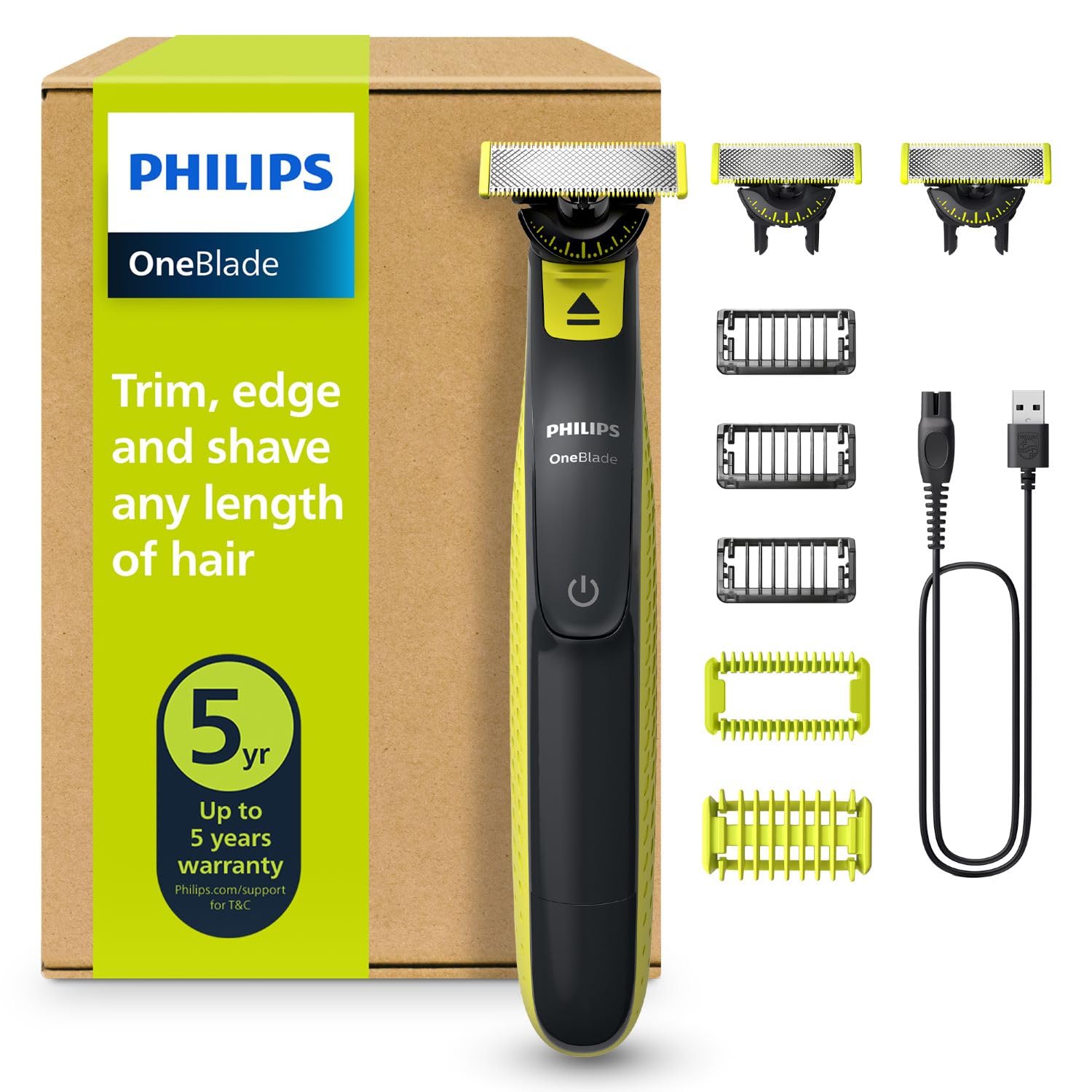 Philips Philips OneBlade Hybrid 360 Blade Technology Electric Shaver for Face & Body, Beard Trimmer/Groomer with 3 x 360 Blade, 3 x Stubble Comb (1,3,5mm) & 1x Body Kit, Model QP2824/31