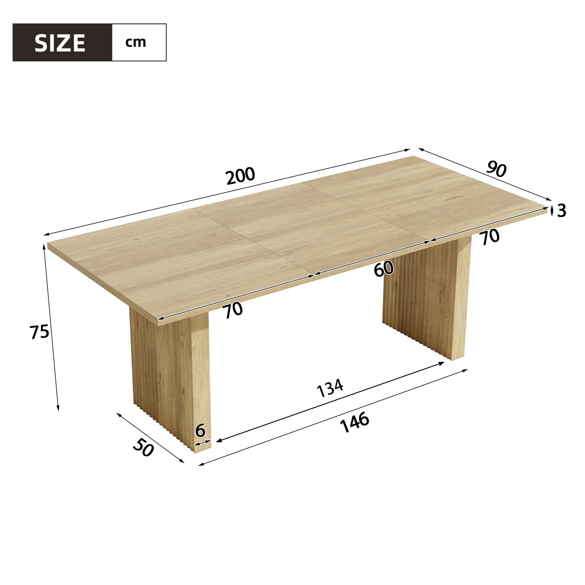 Rozsuwany stół do jadalni 140-200 x 90 cm, dąb, prostokątny stół kuchenny dla 6-8 osób, płyta MDF o grubości 3 cm, synchronicznie ruchome nogi, zajmuje mało miejsca stół do jadalni z lamelkami