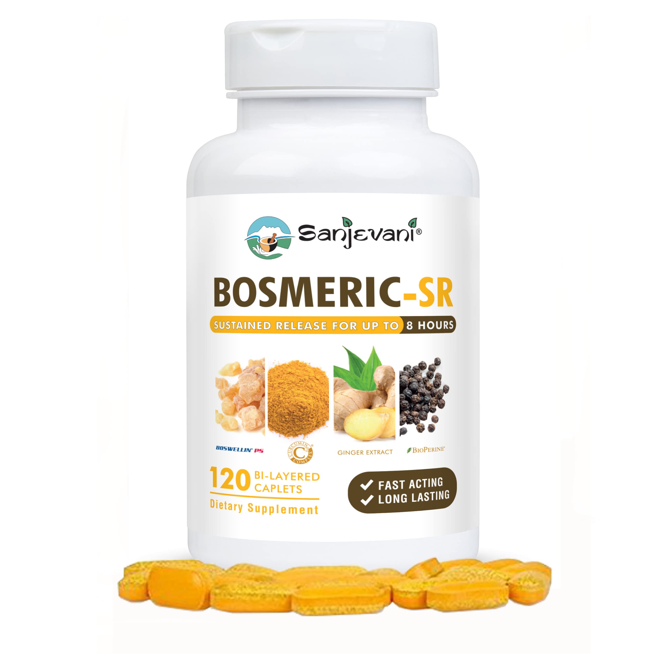 Bosmeric SR Turmeric Curcumin C3 Complex Boswellin PS Boswellia Frankincense Ginger BioPerine Black 