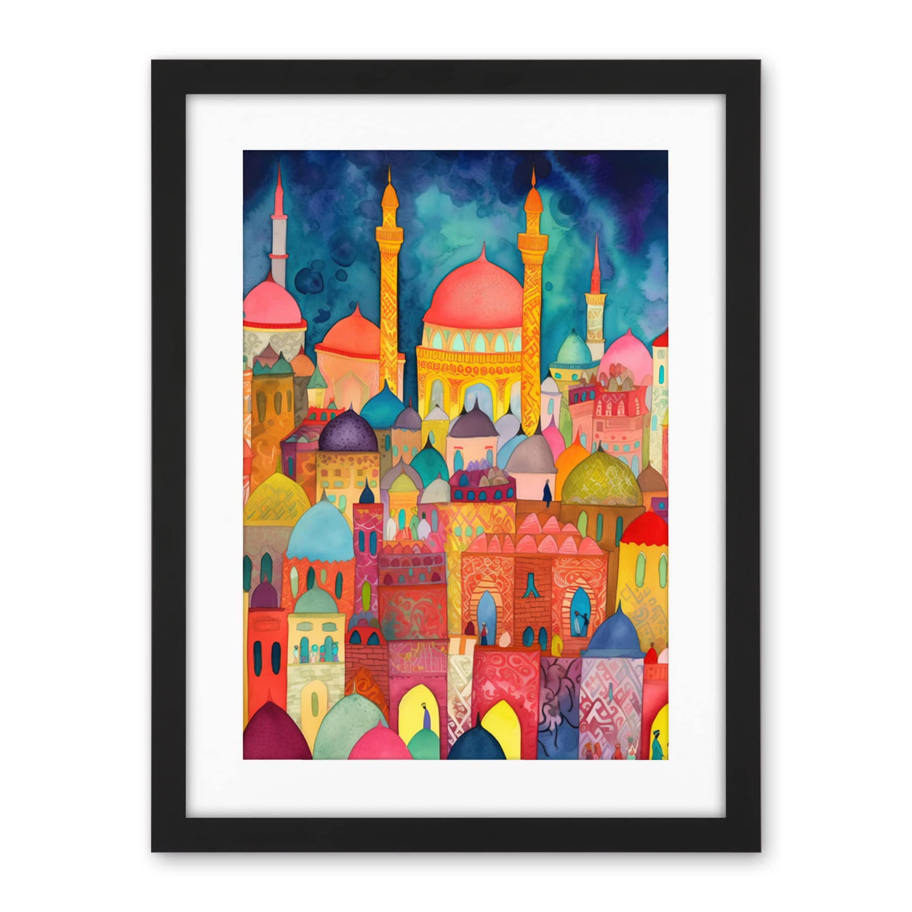Artery8 Hagia Sophia Evening Cityscape Folk Art Watercolour Painting Artwork Framed Wall Art Print 18X24 Inch