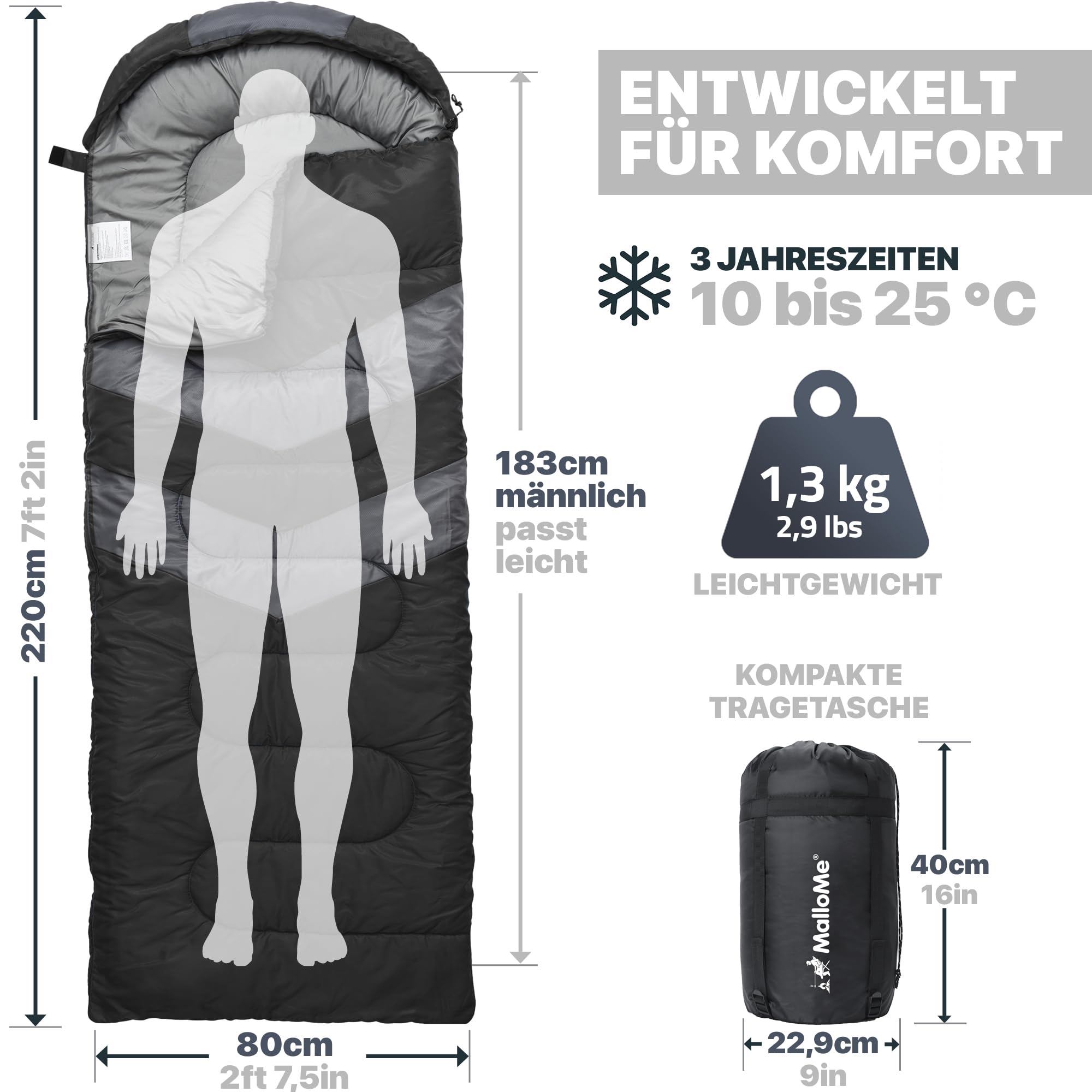 MalloMe Schlafsack Outdoor - Schlafsack Erwachsene und Kinder - Schlafsack Winter, Schlafsäcke, Camping Sleeping Bag, Deckenschlafsack - Winterschlafsack - Leicht, Tragbar, Warm, Deckenschlafsäcke