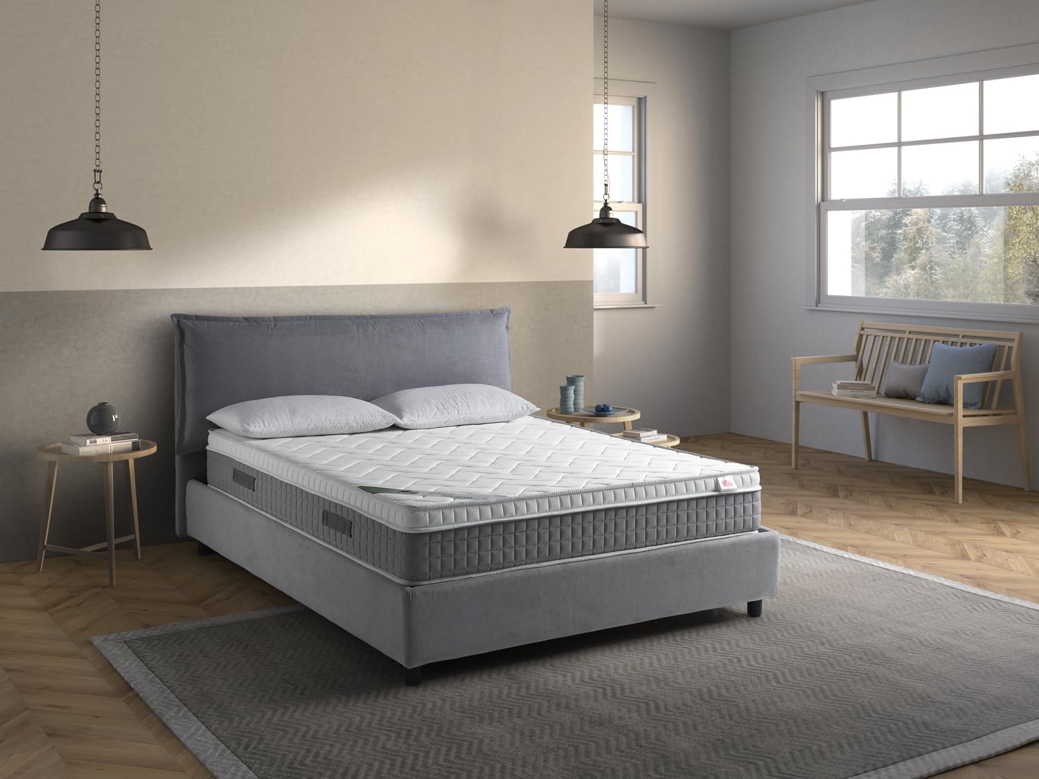 EVERGREENWEB - Materasso Matrimoniale 140x190 in Memory Foam con Topper Alto 25 cm DISPOSITIVO MEDICO  Detraibile + 2 Cuscini, Rivestimento Bianco Imbottito Effetto MASSAGIANTE Tessuto Antiacaro