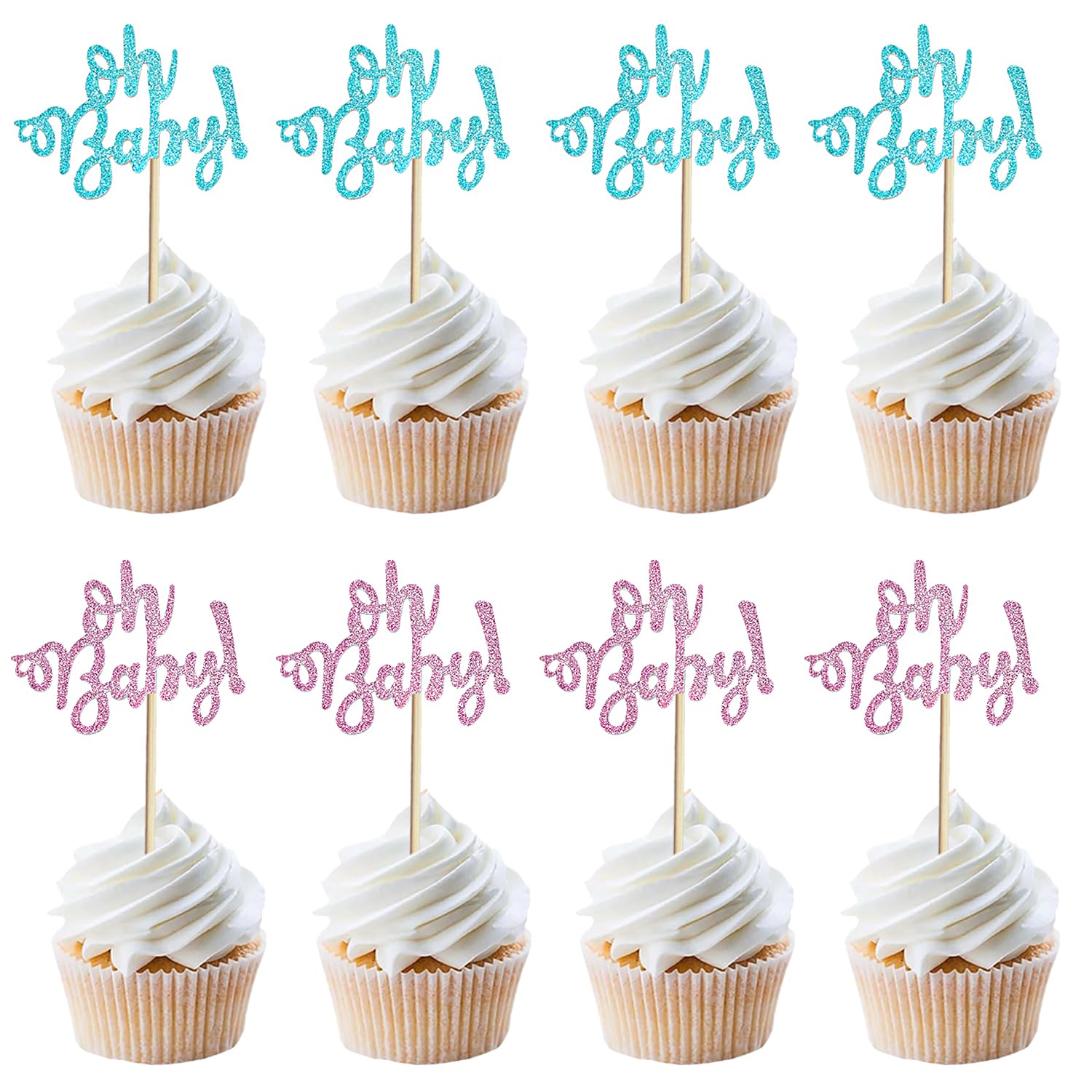 Chewarelly 36 Pack Oh-Baby Cupcake Toppers Boy or Girl Theme Baby Shower Cupcake Picks for Gender Reveal, Kids Birthday Party Decoration(Style 2)